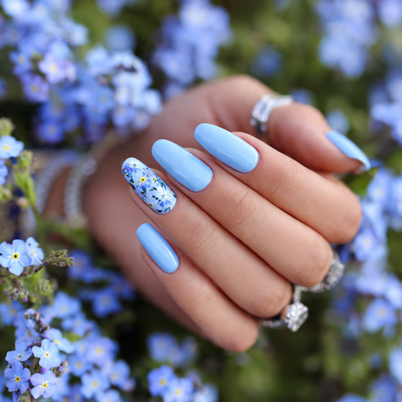 Baby Blue Nails: Soft & Trendy Mani Ideas 6 Baby Blue Floral Whisper