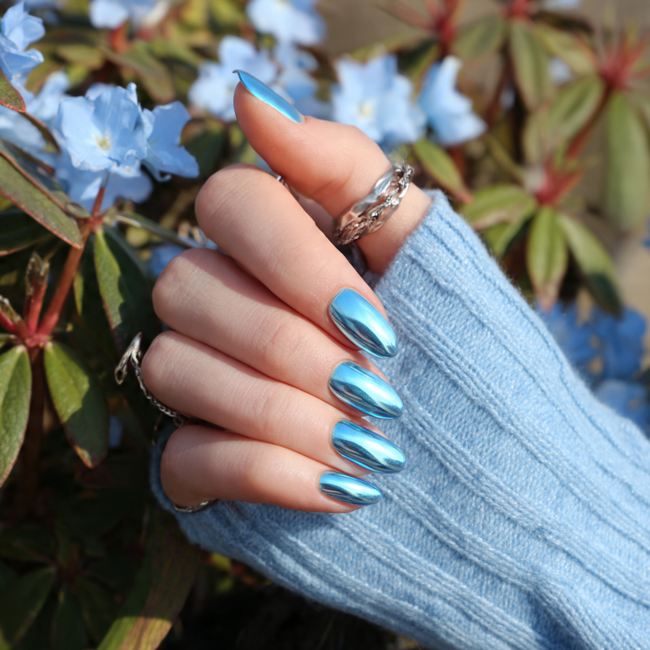Baby Blue Nails: Soft & Trendy Mani Ideas 8 Chrome Baby Blue Glow