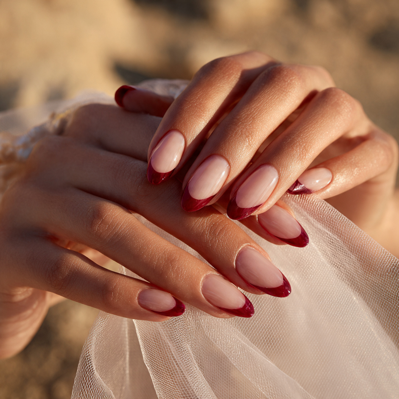Red French Nails Ideas for a Bold & Elegant Look 1 Classic Crimson Whisper