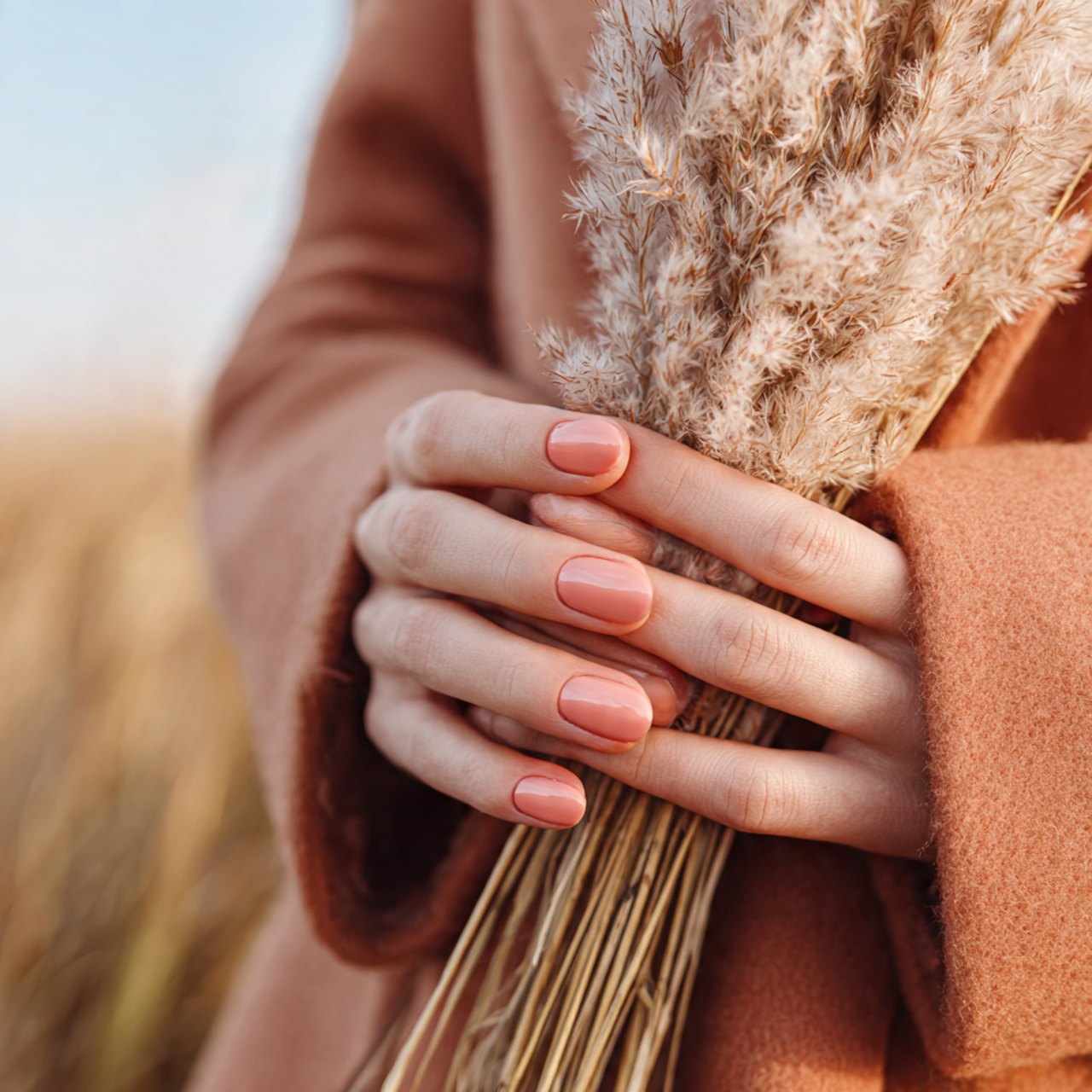 Pink Fall Nails Ideas for a Cozy & Chic Autumn Look 9 Cozy Coral Blend