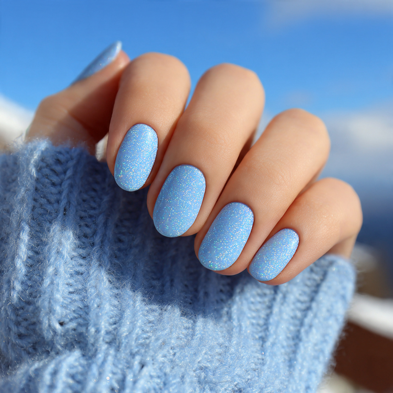 Baby Blue Nails: Soft & Trendy Mani Ideas 11 Glitter Accent Sky