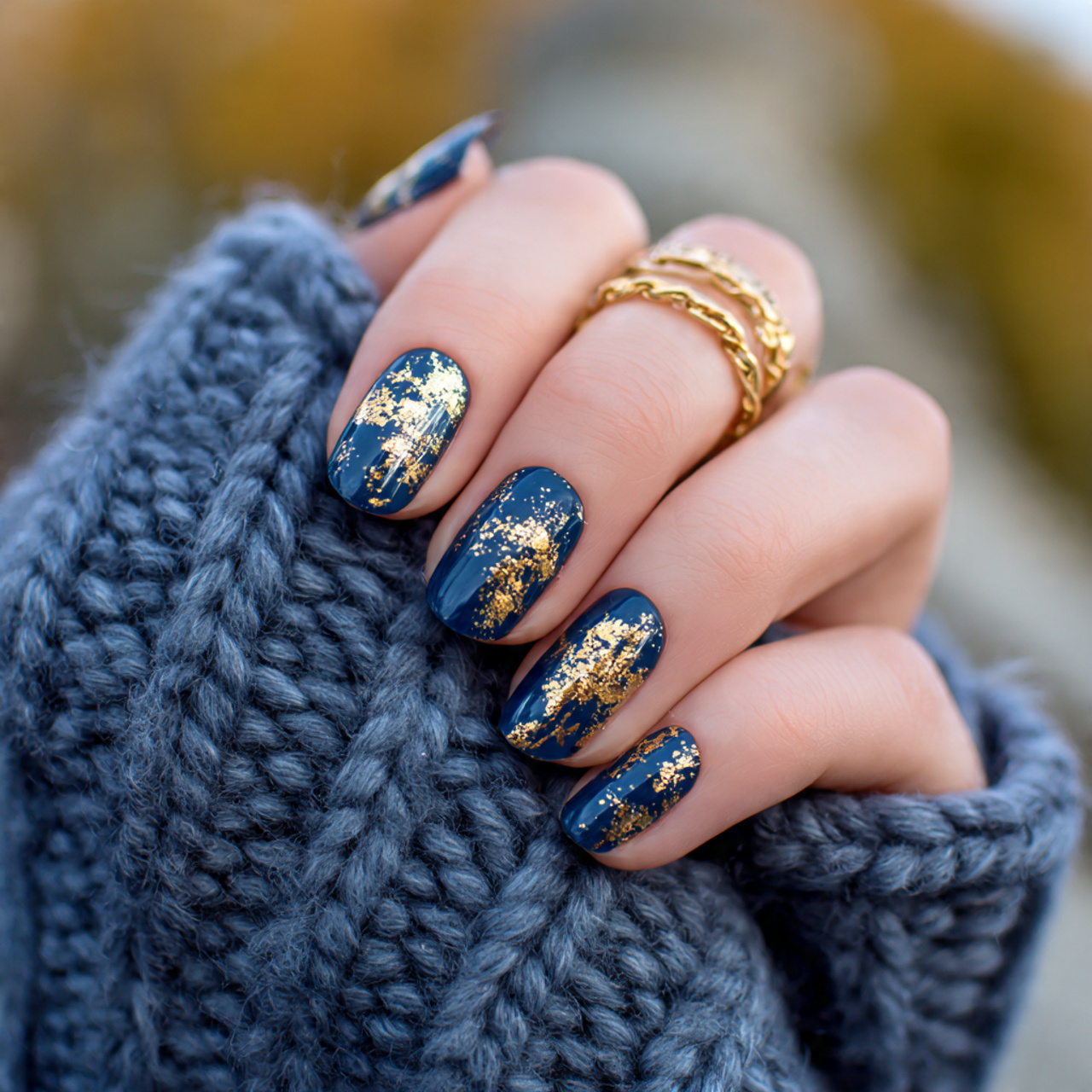 Navy Blue Nails Ideas You’ll Want to Save Instantly 5 Gold Foil Accents