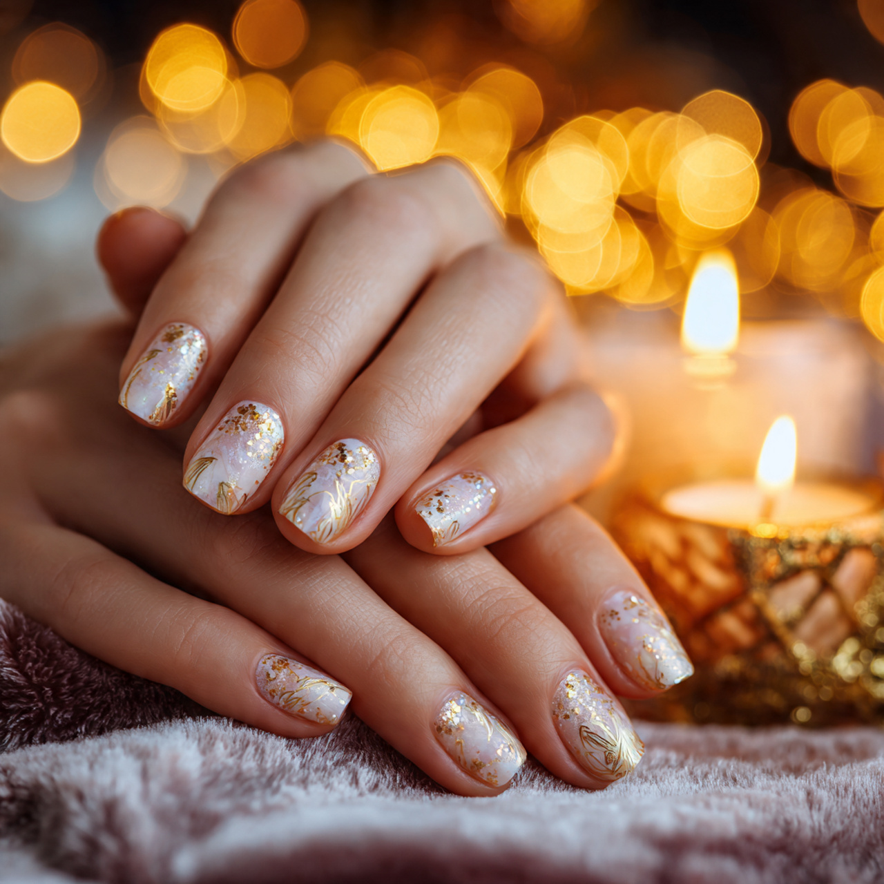 Christmas Nails Acrylic – Festive, Glam & Trendy Designs 2 Golden Garland Glow