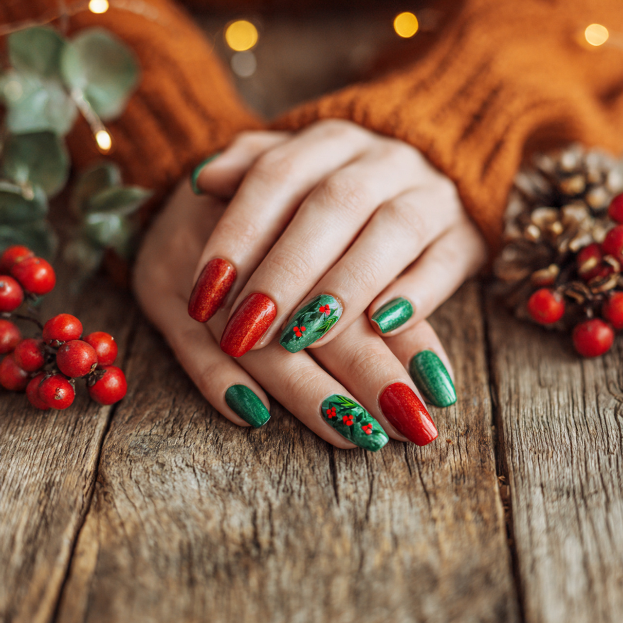 Christmas Nails Acrylic – Festive, Glam & Trendy Designs 9 Holly Berry Charm