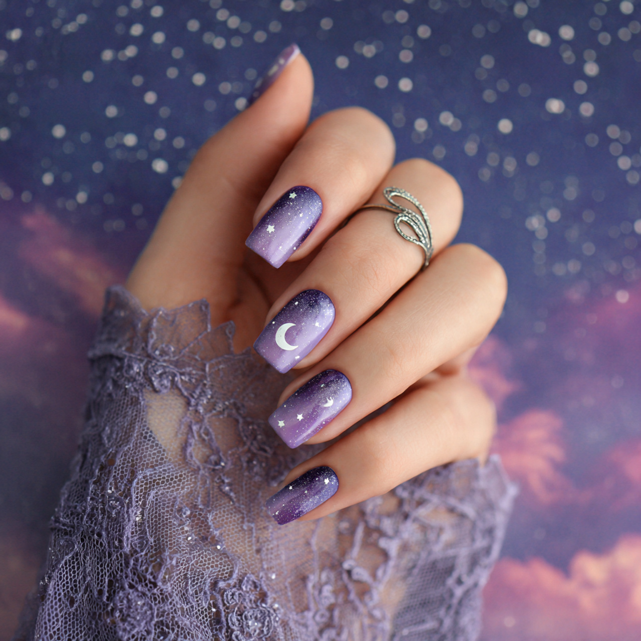 Cute Birthday Nails Ideas for a Fun & Dreamy Look 10 Moonlit Lilac Magic