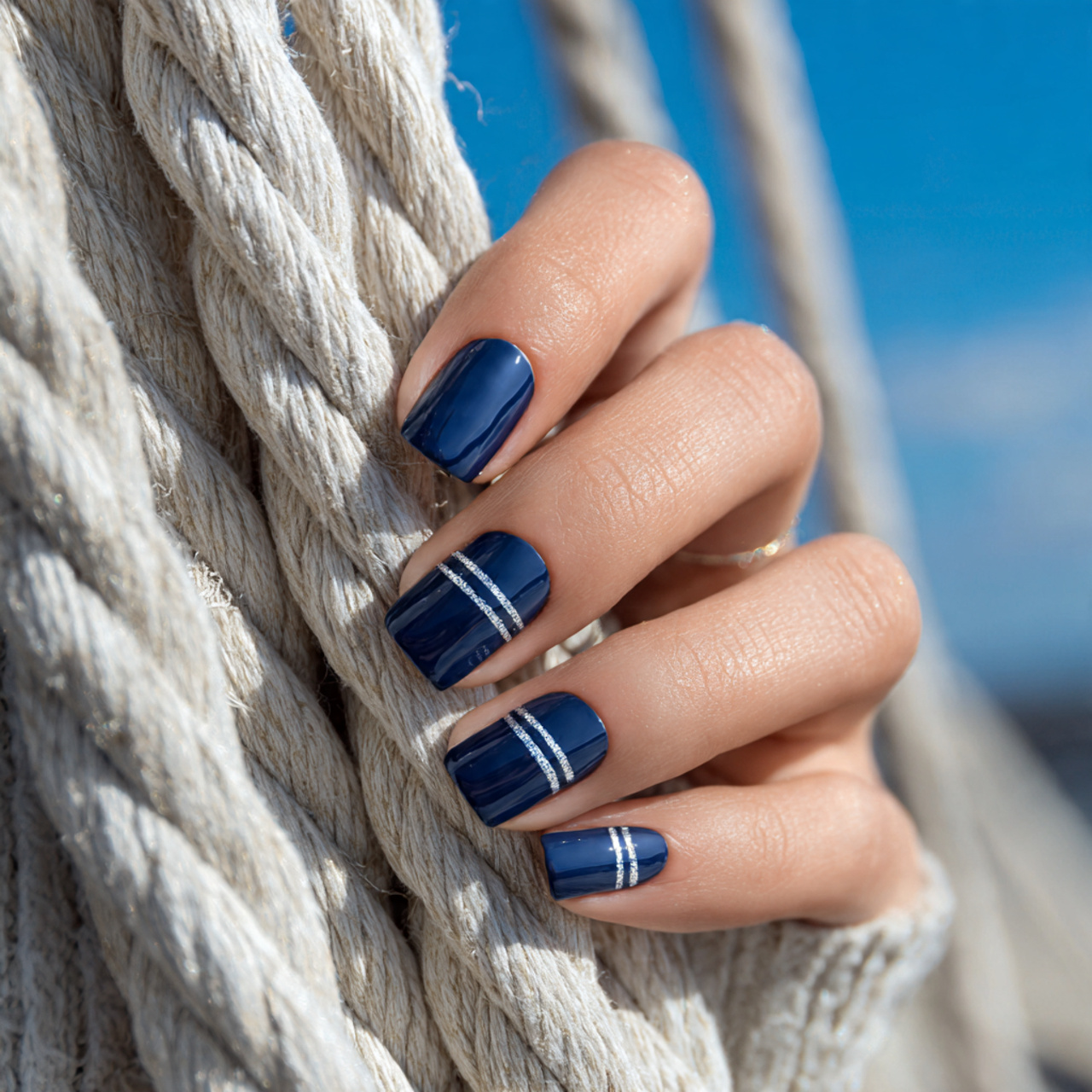 Navy Blue Nails Ideas You’ll Want to Save Instantly 8 Navy with Silver Lines
