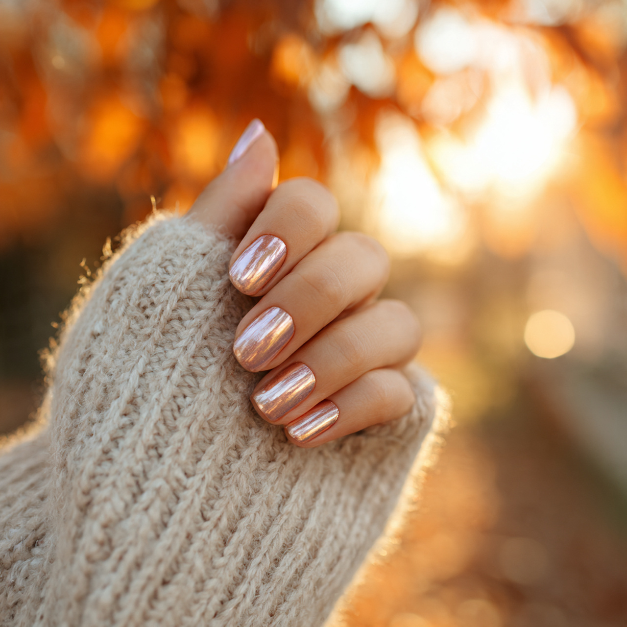 Pink Fall Nails Ideas for a Cozy & Chic Autumn Look 6 Pink Chrome Glow