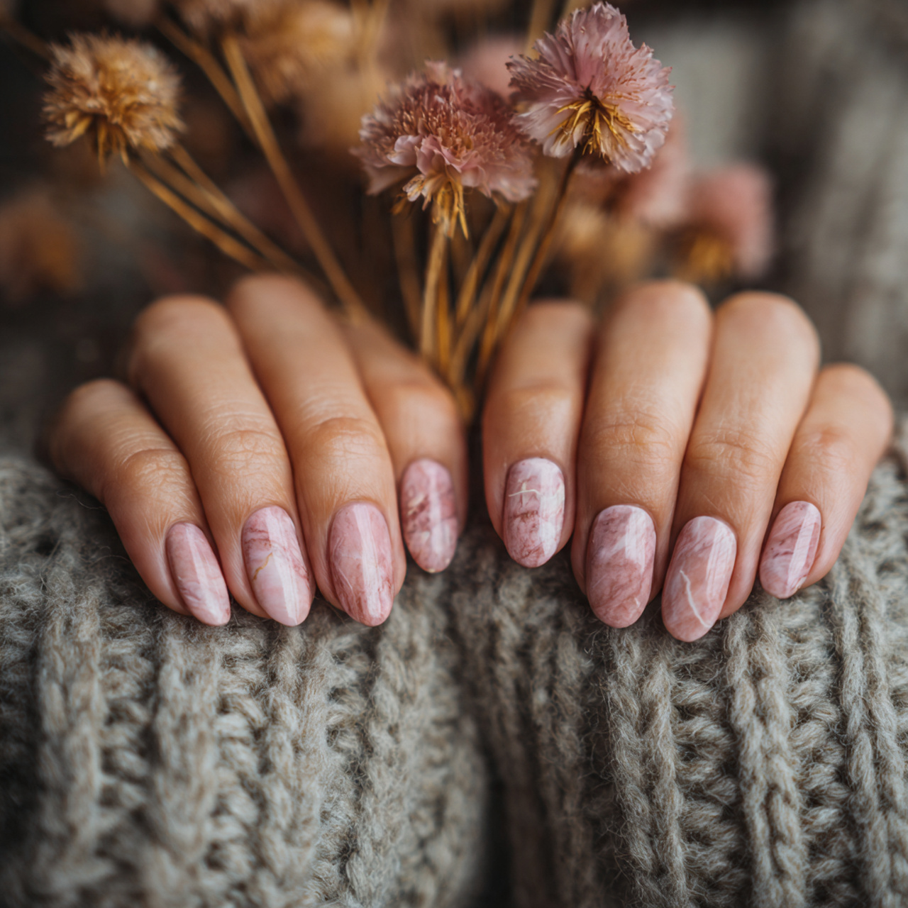 Pink Fall Nails Ideas for a Cozy & Chic Autumn Look 8 Pink Marble Muse