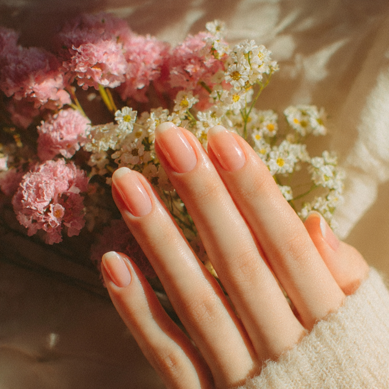 French Nails Colored Ideas for a Trendy Modern Look 5 Soft Peach Glow