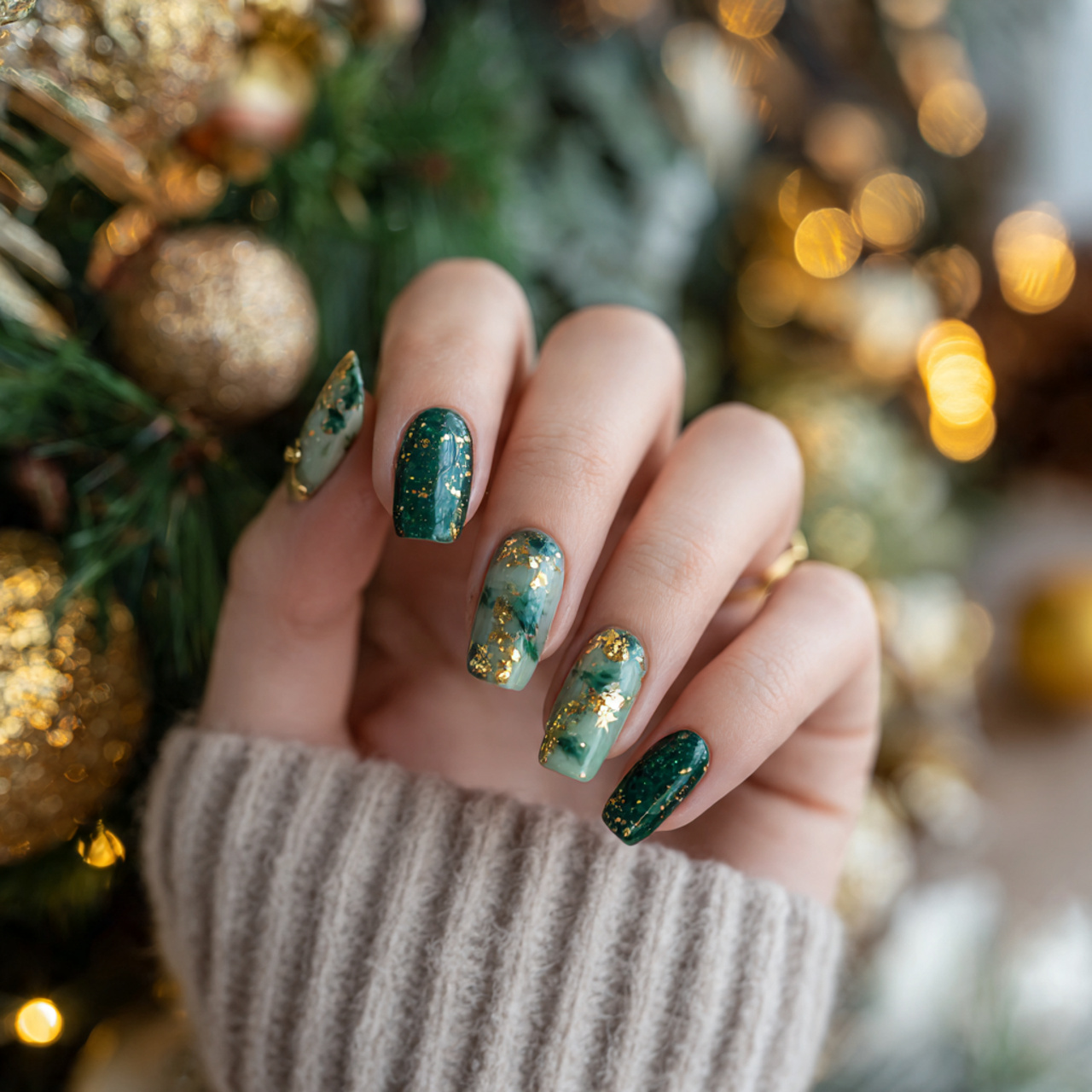 Christmas Nails Acrylic – Festive, Glam & Trendy Designs 5 Twinkling Tree Magic