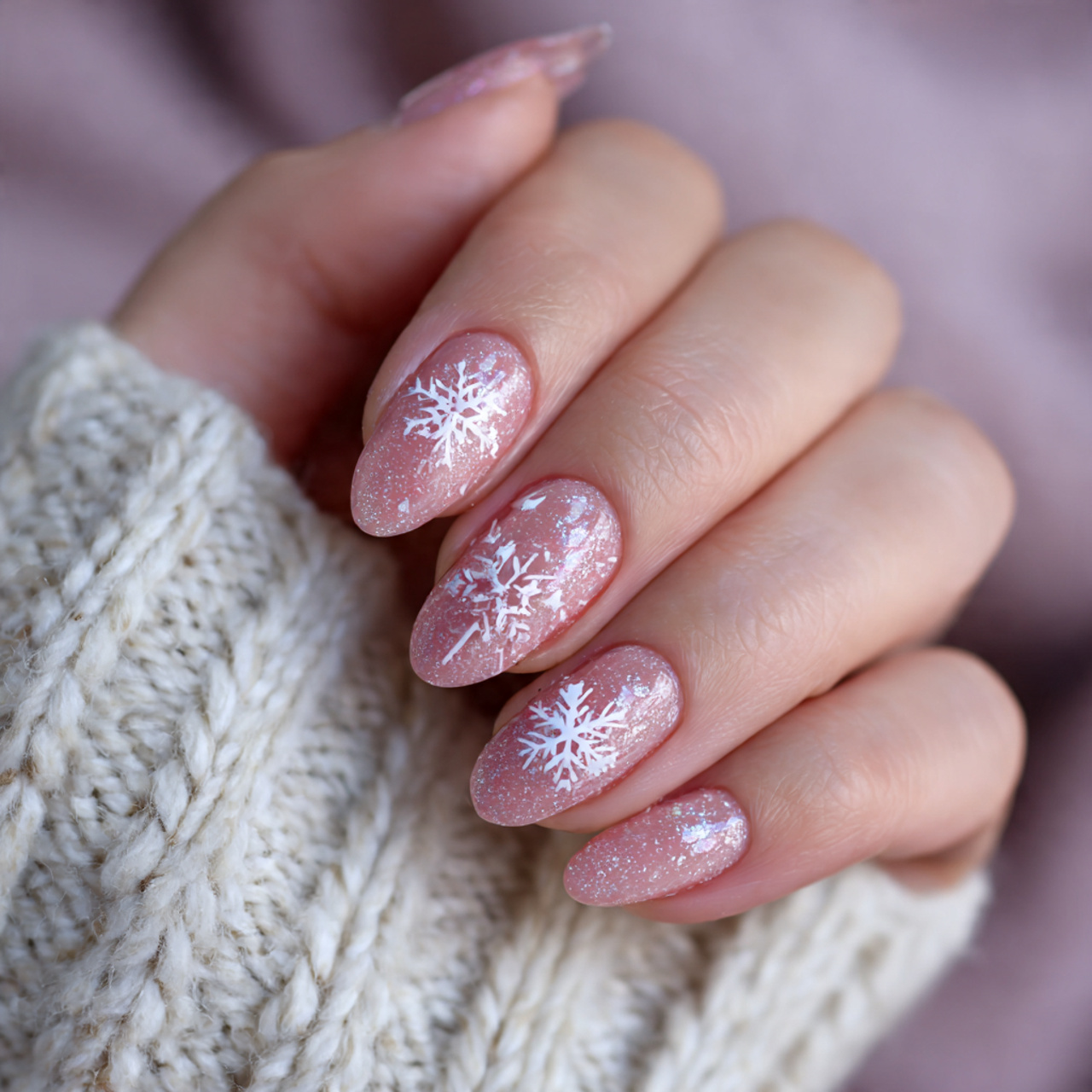 Pink Christmas Nails – Soft, Festive & Trendy Nail Ideas 1 Blush Snowfall Dream
