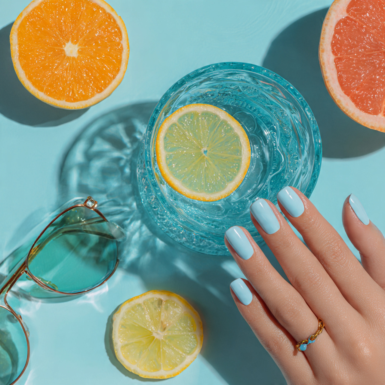 Blue Summer Nails You’ll Want to Save All Season Long 5 cool pastel blue summer nails paired with citrus s 1