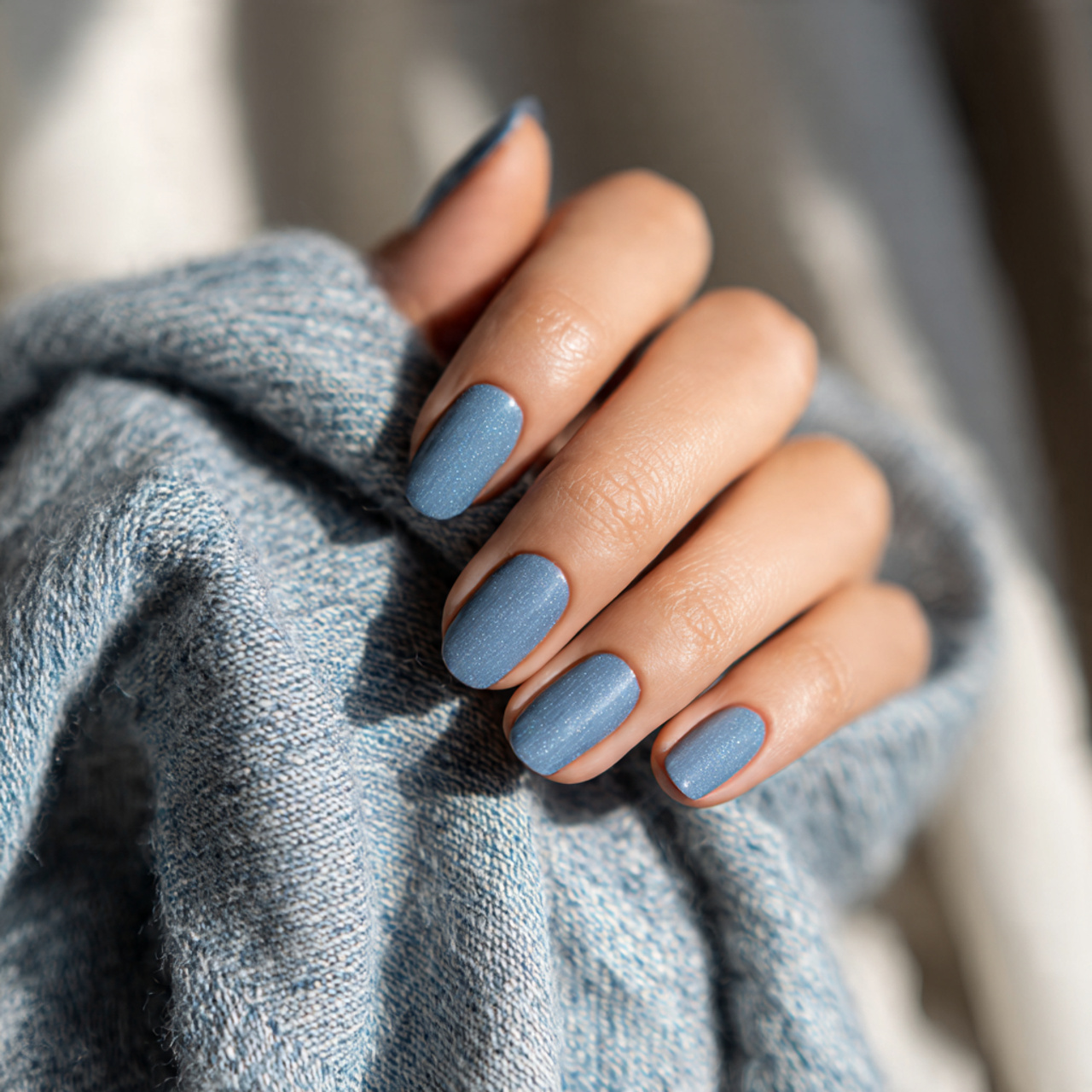 Blue Summer Nails You’ll Want to Save All Season Long 6 denim blue summer nails photographed with light de