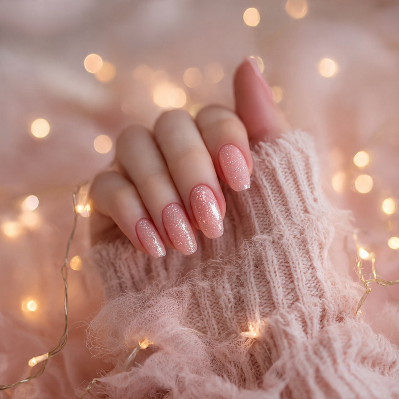 Pink Christmas Nails – Soft, Festive & Trendy Nail Ideas 4 Frosted Pink Lights