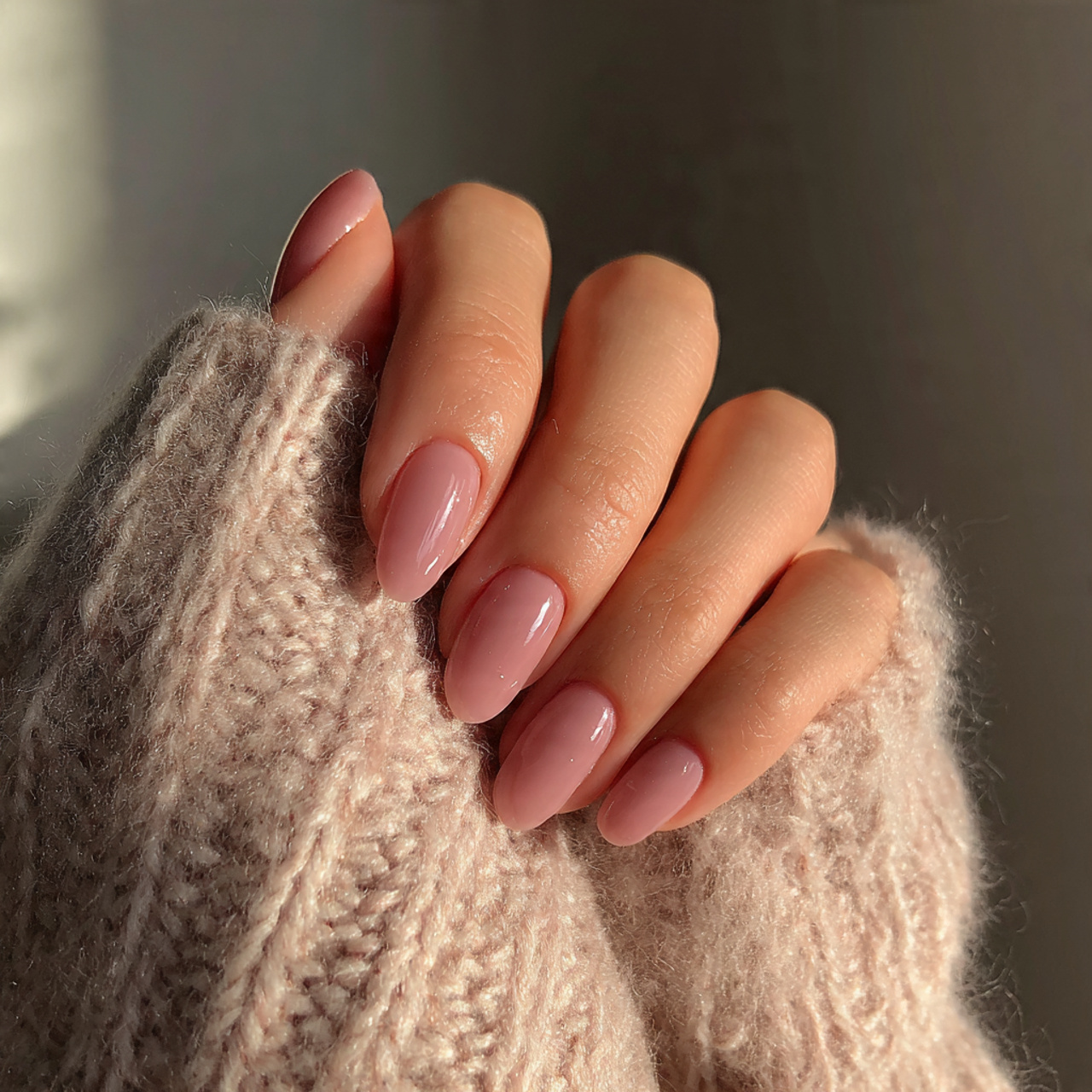 dusty rose nails with subtle shine elegant fall at 1