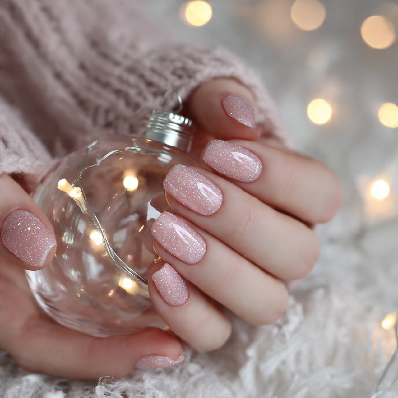 Pink Christmas Nails – Soft, Festive & Trendy Nail Ideas 8 Soft Glitter Blush