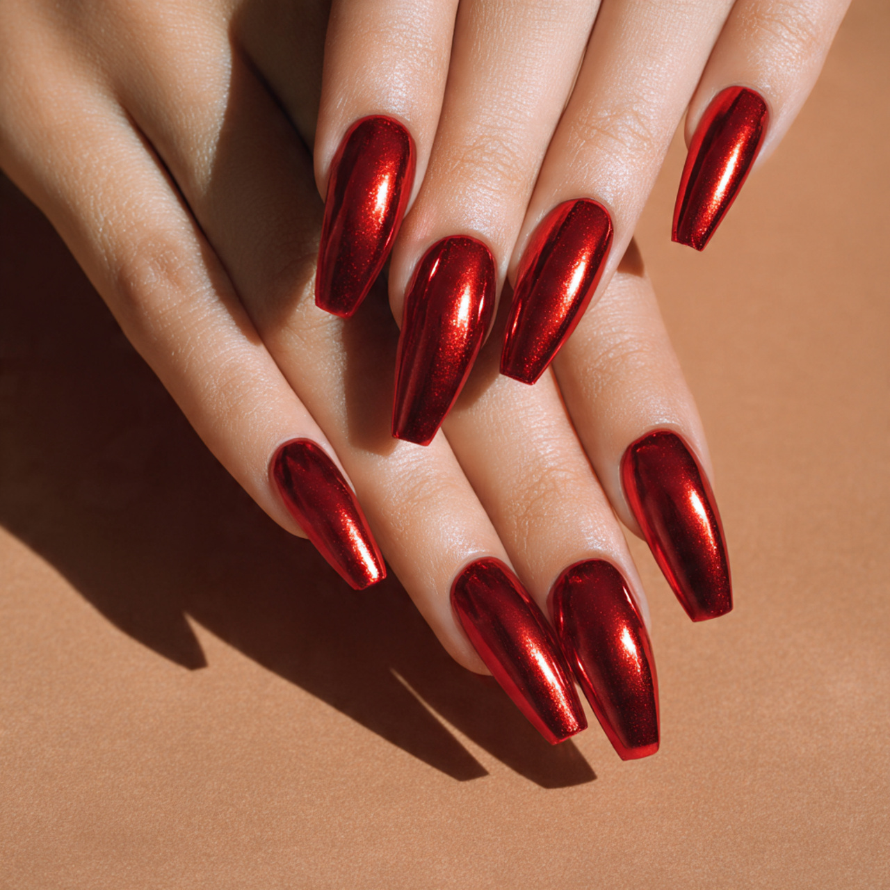 Red Chrome Coffin Nails
