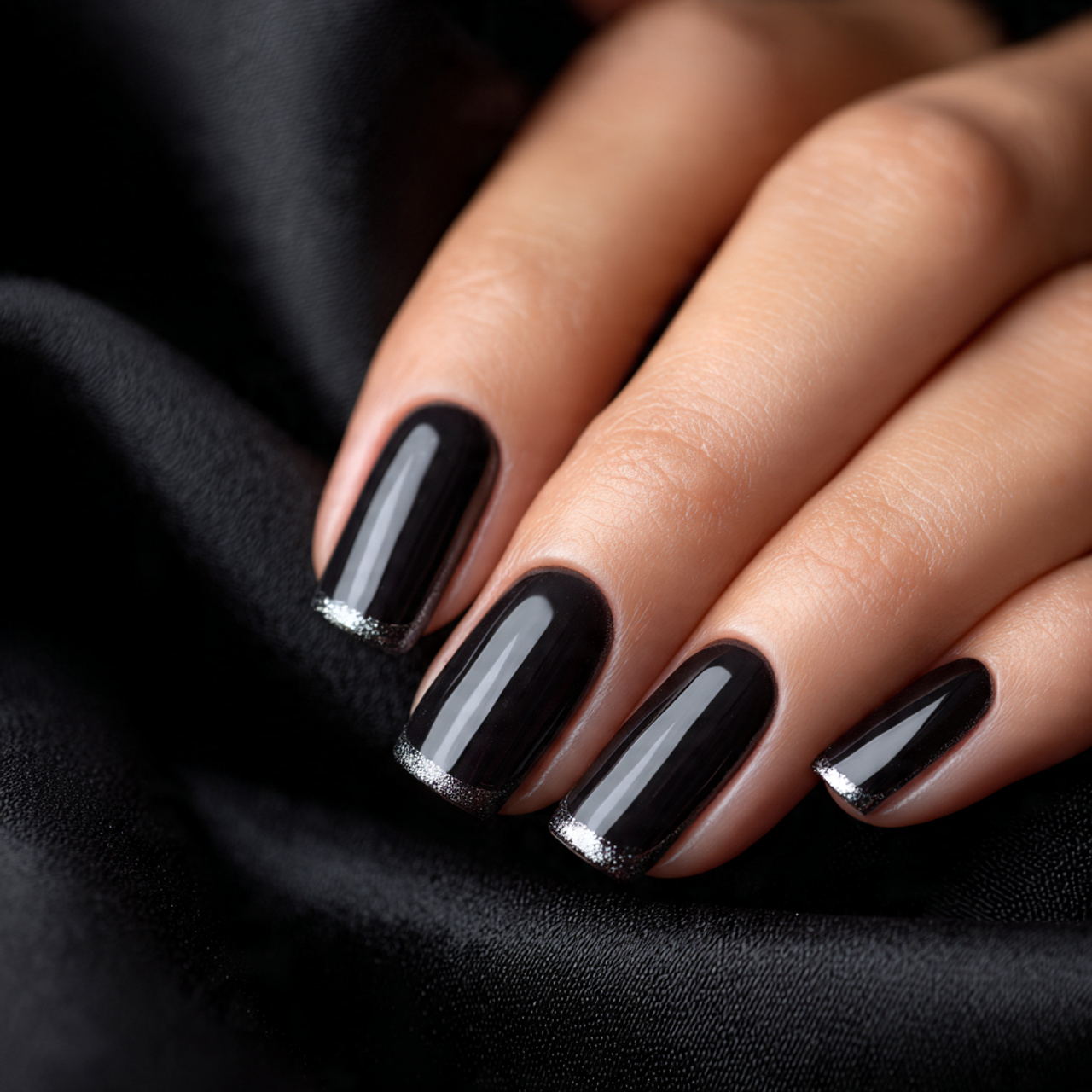 French Tips with Black Chrome Veil