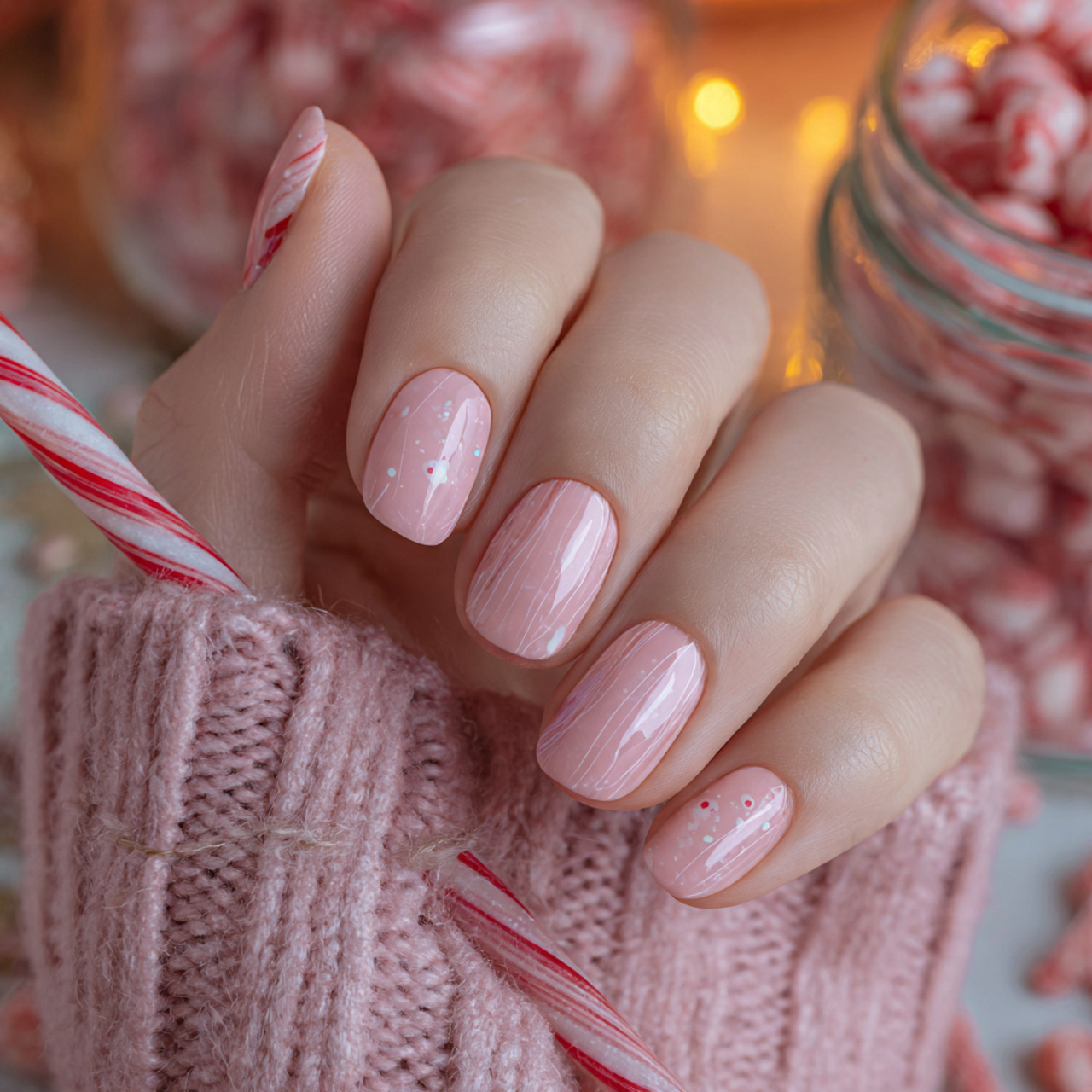 Pink Christmas Nails – Soft, Festive & Trendy Nail Ideas 5 Candy Cane Blush