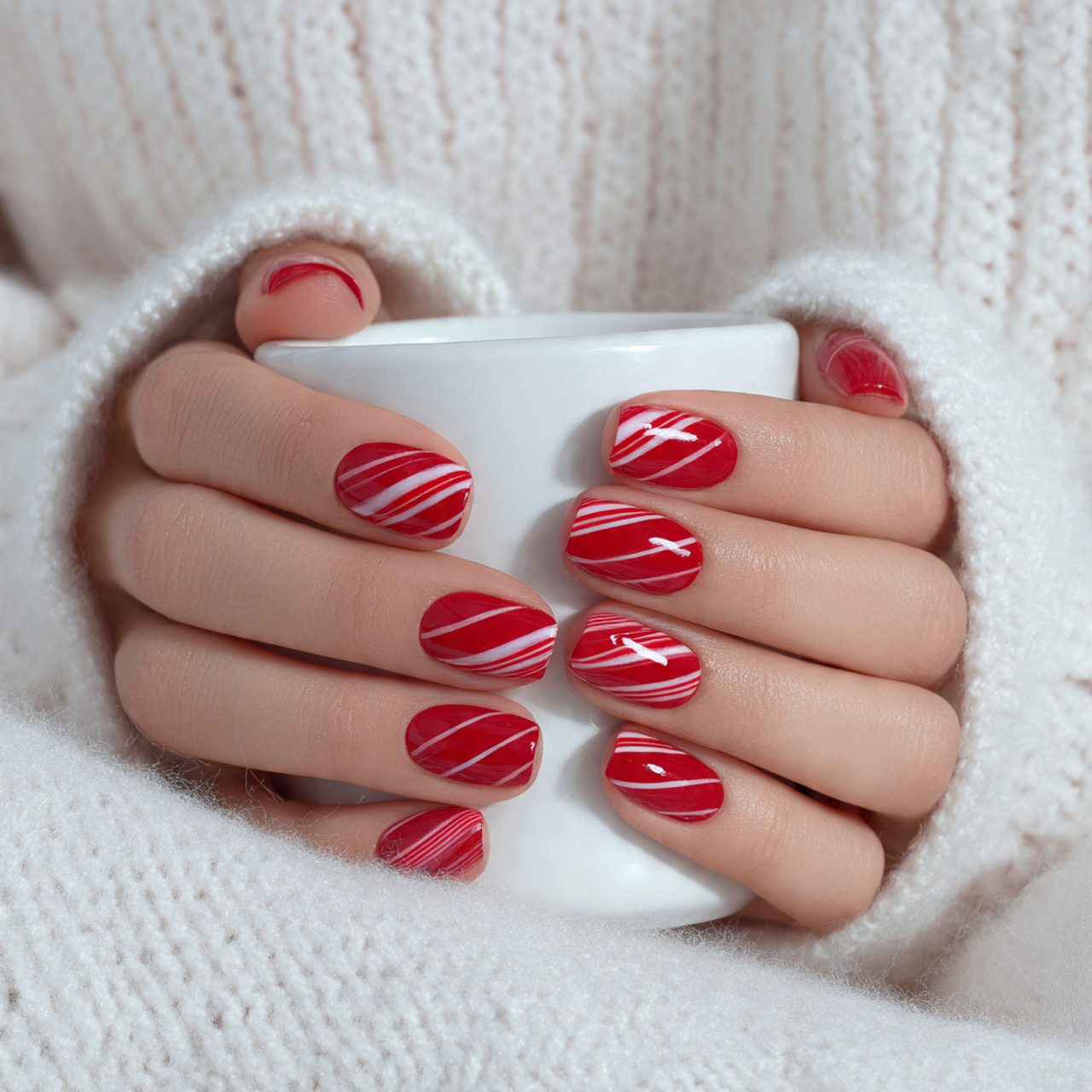 Red Christmas Nails That Feel Cozy, Festive, and Timeless 5 Candy Cane Chic