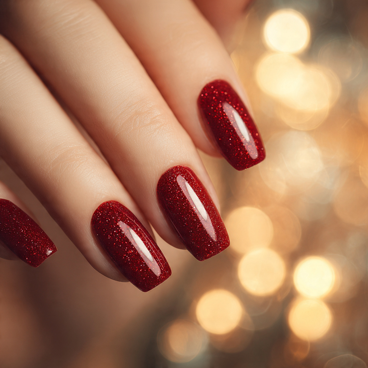 Red Christmas Nails That Feel Cozy, Festive, and Timeless 9 red christmas nails with subtle sparkle finish