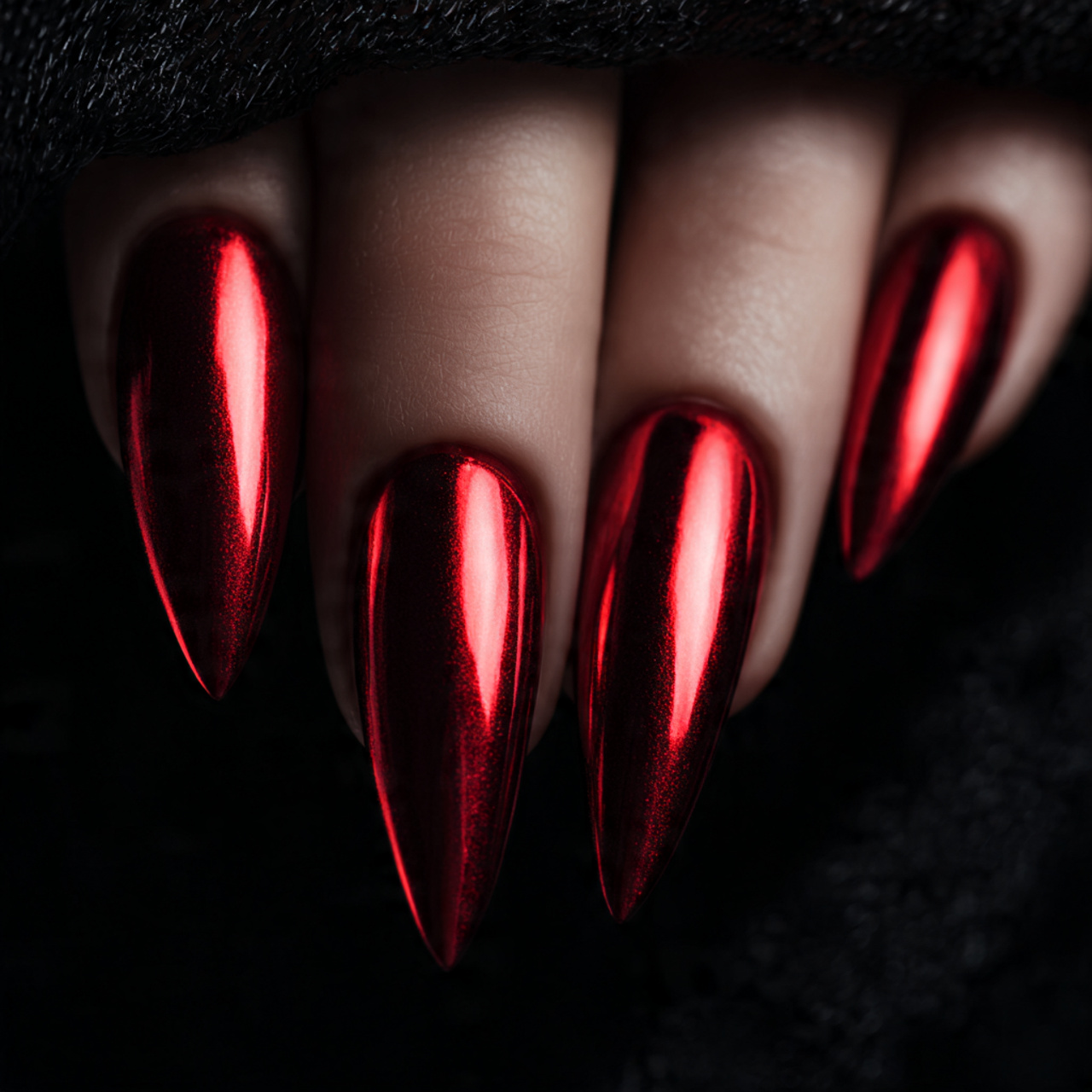 Fire Red Chrome Stiletto Nails