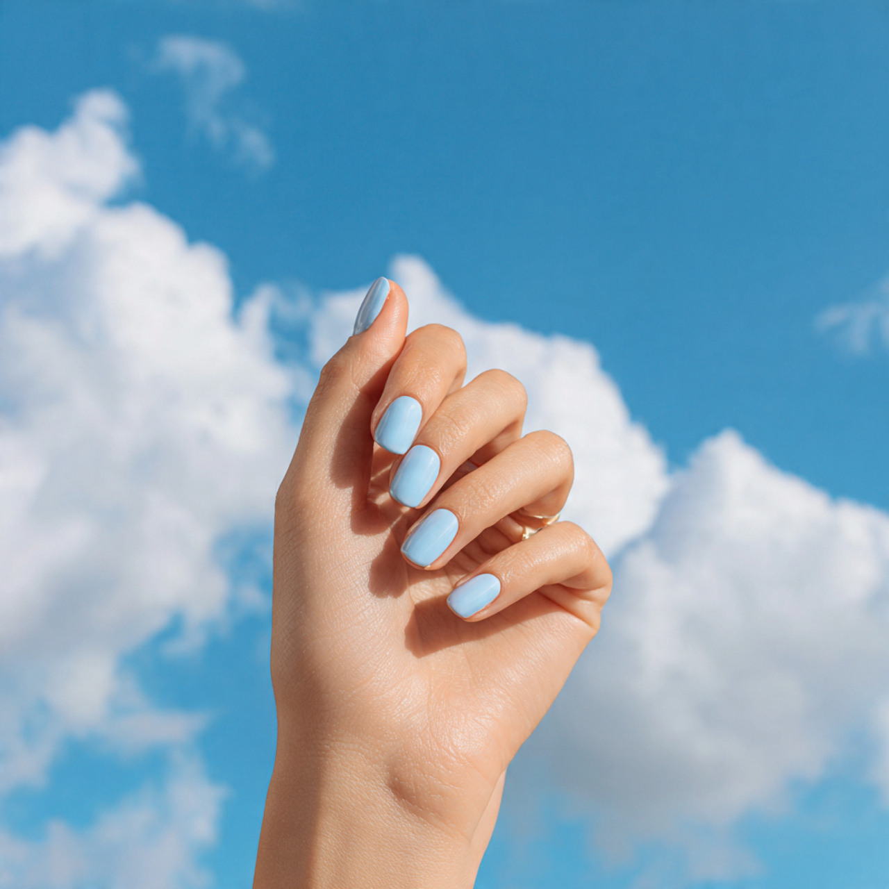 Blue Summer Nails You’ll Want to Save All Season Long 2 soft sky blue summer nails photographed against a