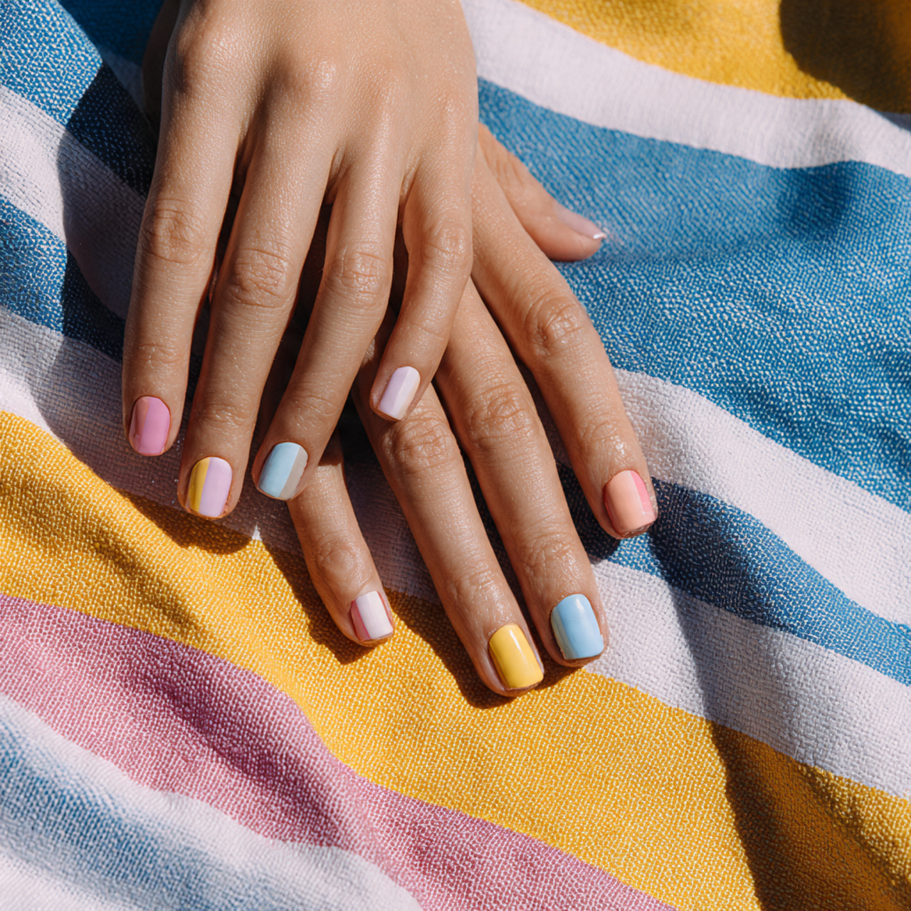 Vacation Nails Summer Inspo You’ll Want to Save Instantly 11 Beach Towel Color Blocks