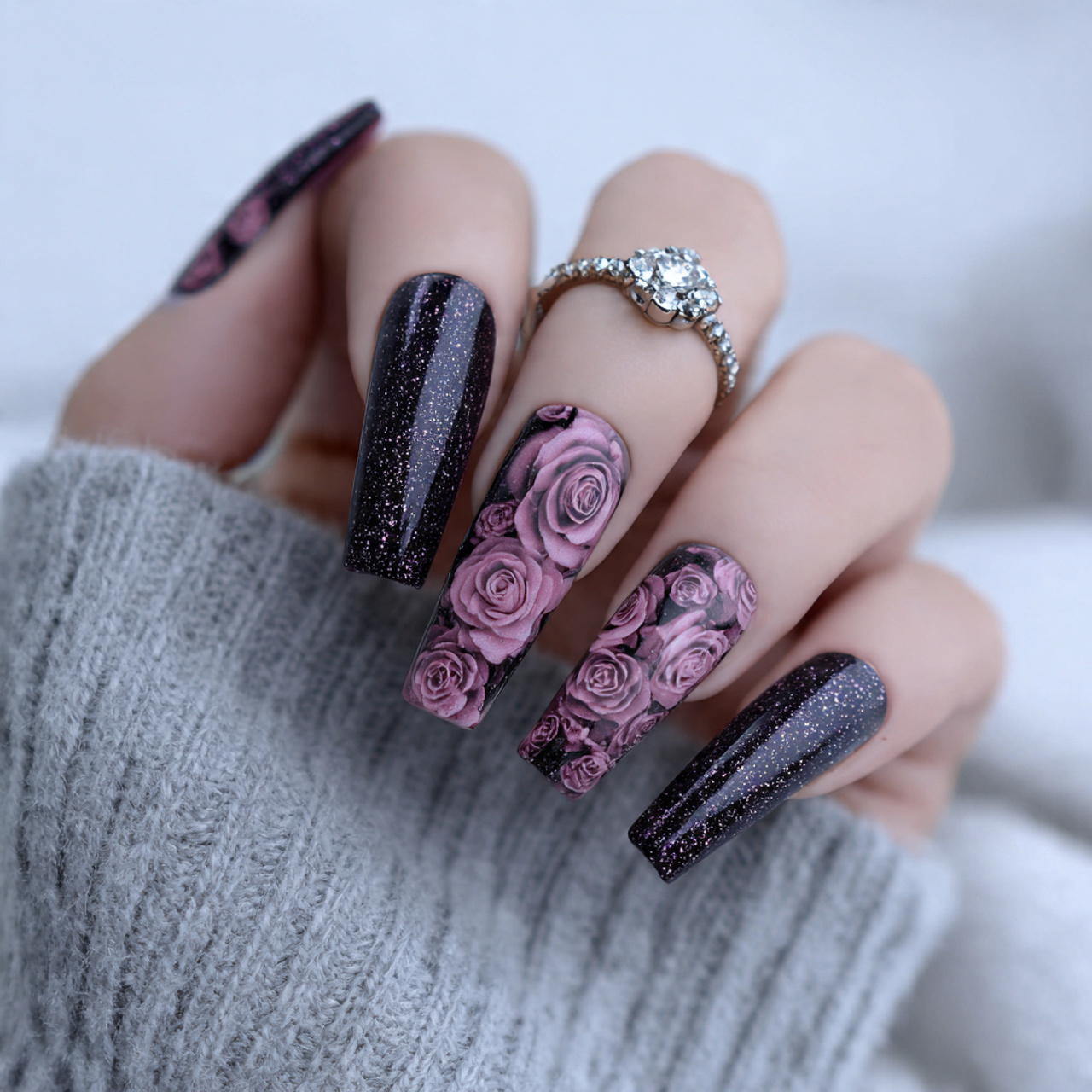 Winter Nails That Feel Cozy, Soft & Beautiful 3 Frosted Rose Dream Nails