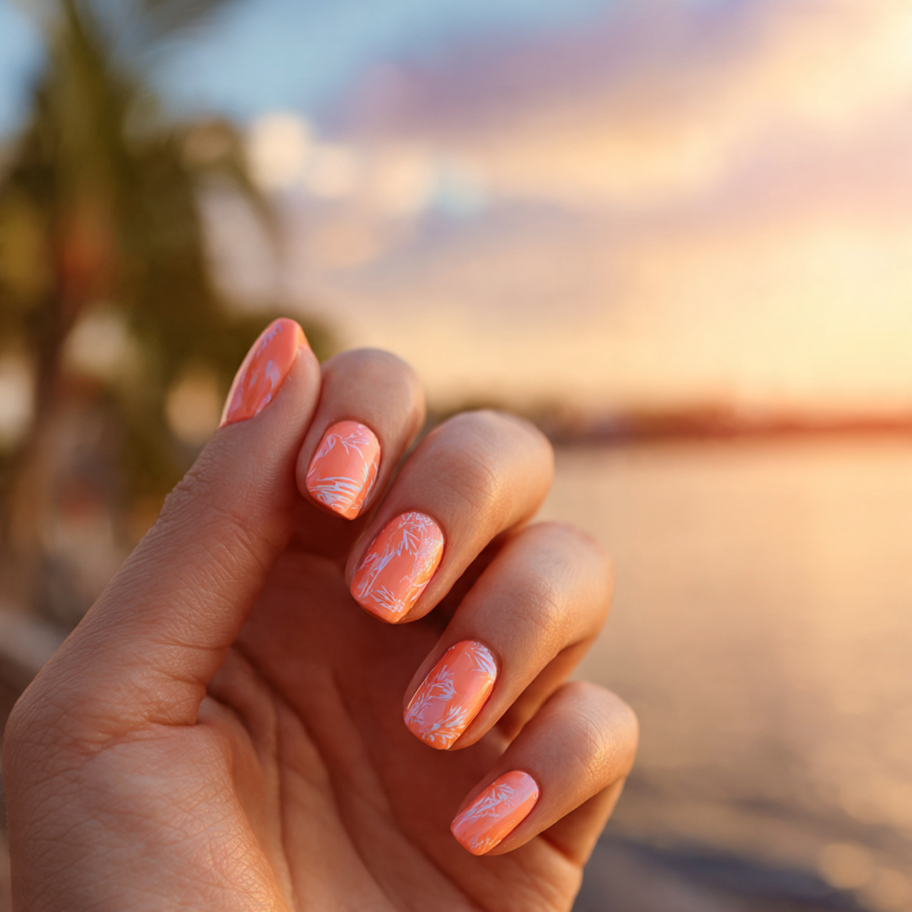 Cute Birthday Nails Ideas for a Fun & Dreamy Look 11 Sunset Coral Glow