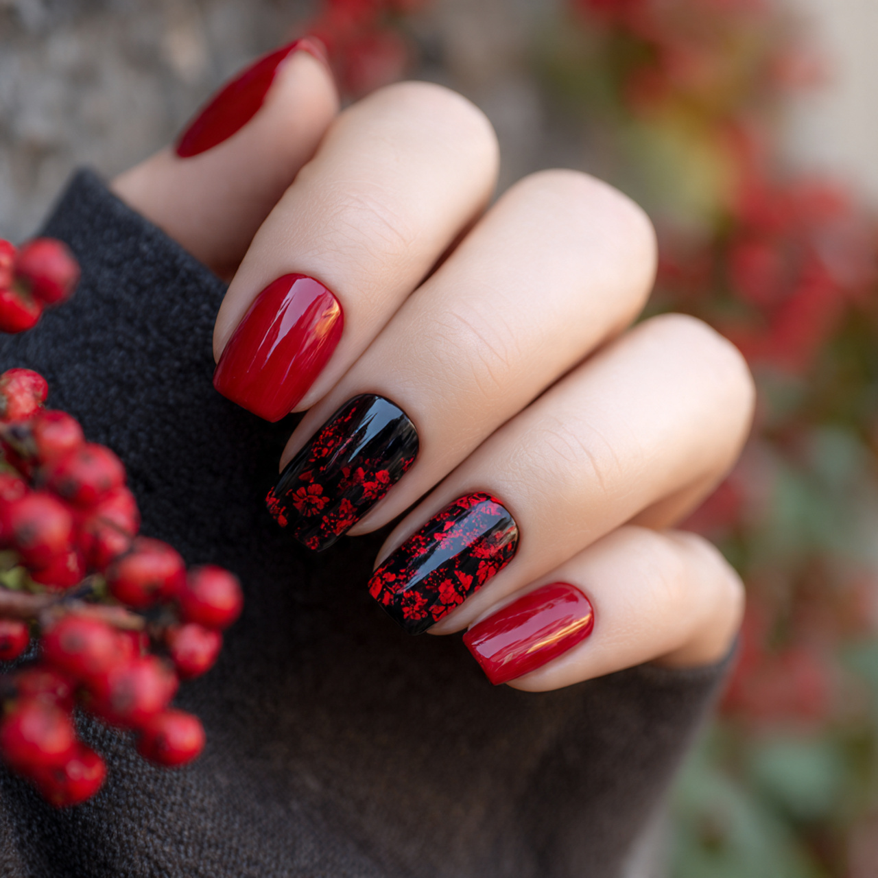 Stunning Black and Red Nails for Any Season 12 Abstract Red Art