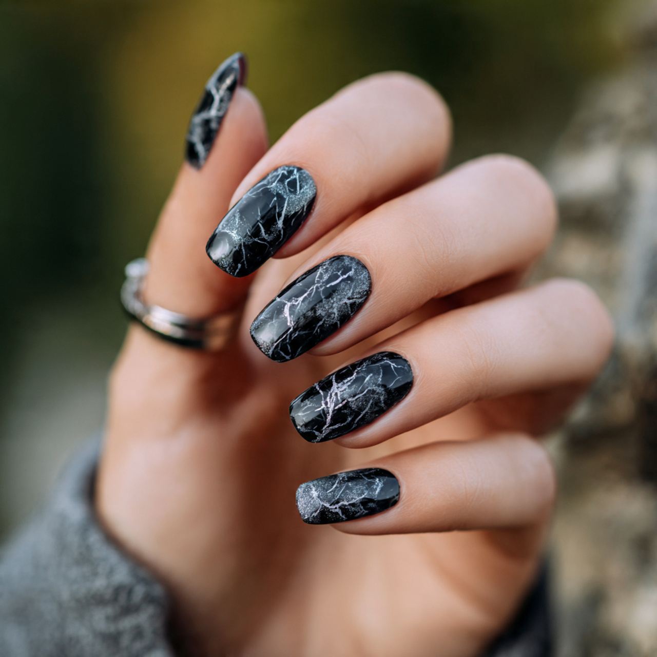Black Marble with Silver Veins
