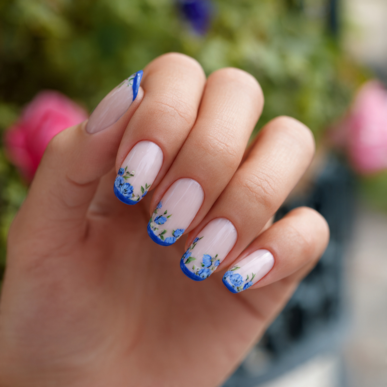 Blue Floral Accent Tips