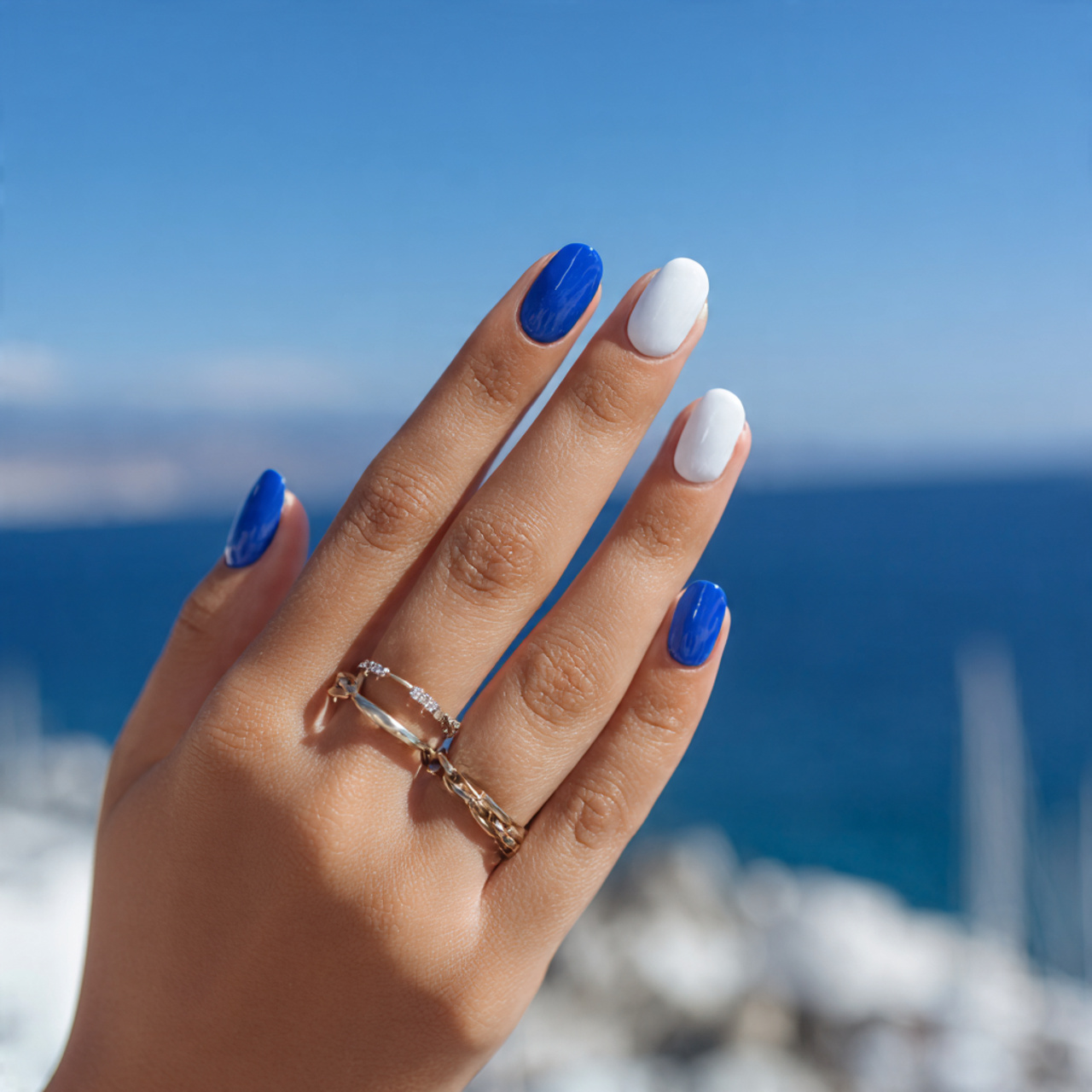 Elegant Blue and White Nails for a Fresh Look
