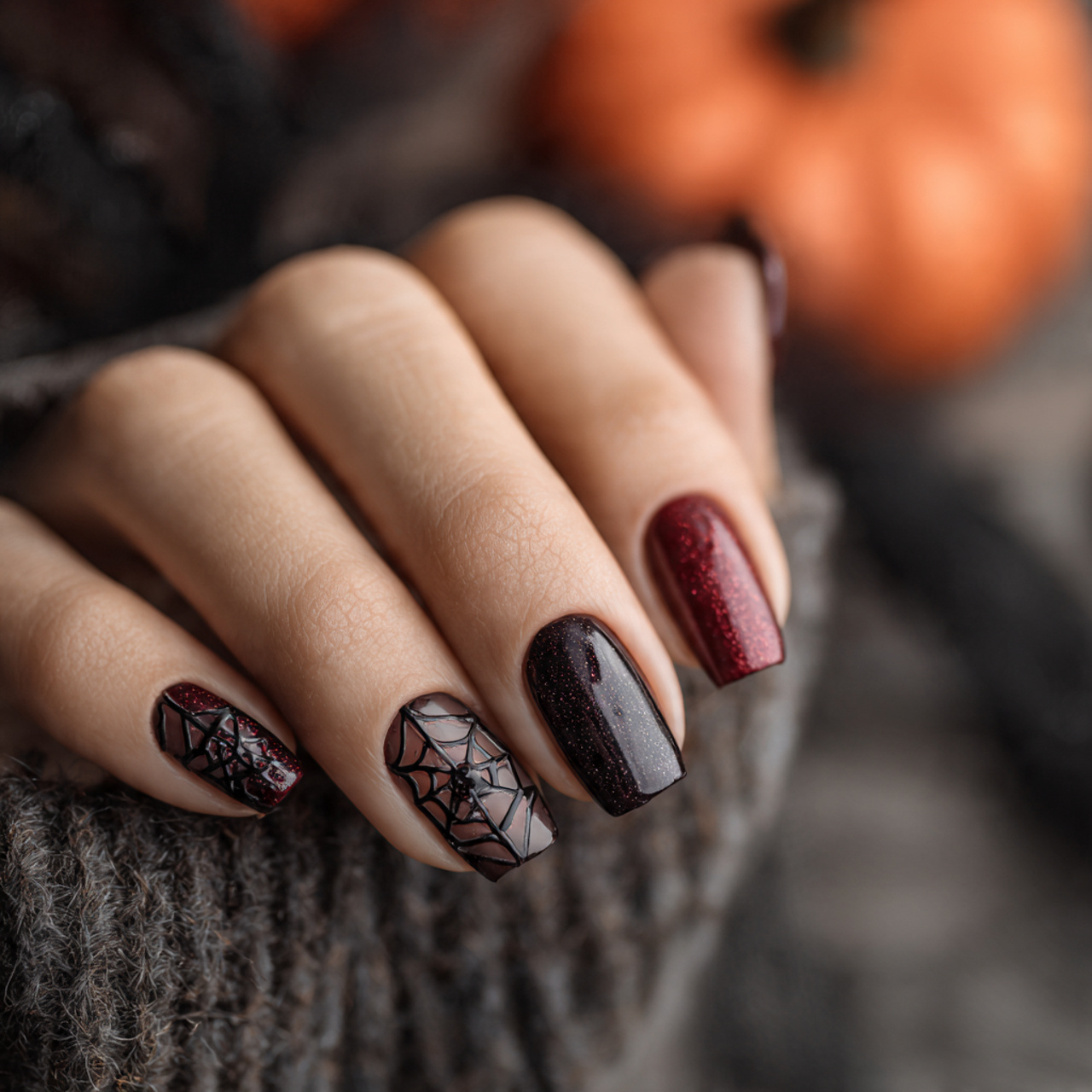 Cute and Spooky Halloween Nails to Try 8 Blush and Spider Silk