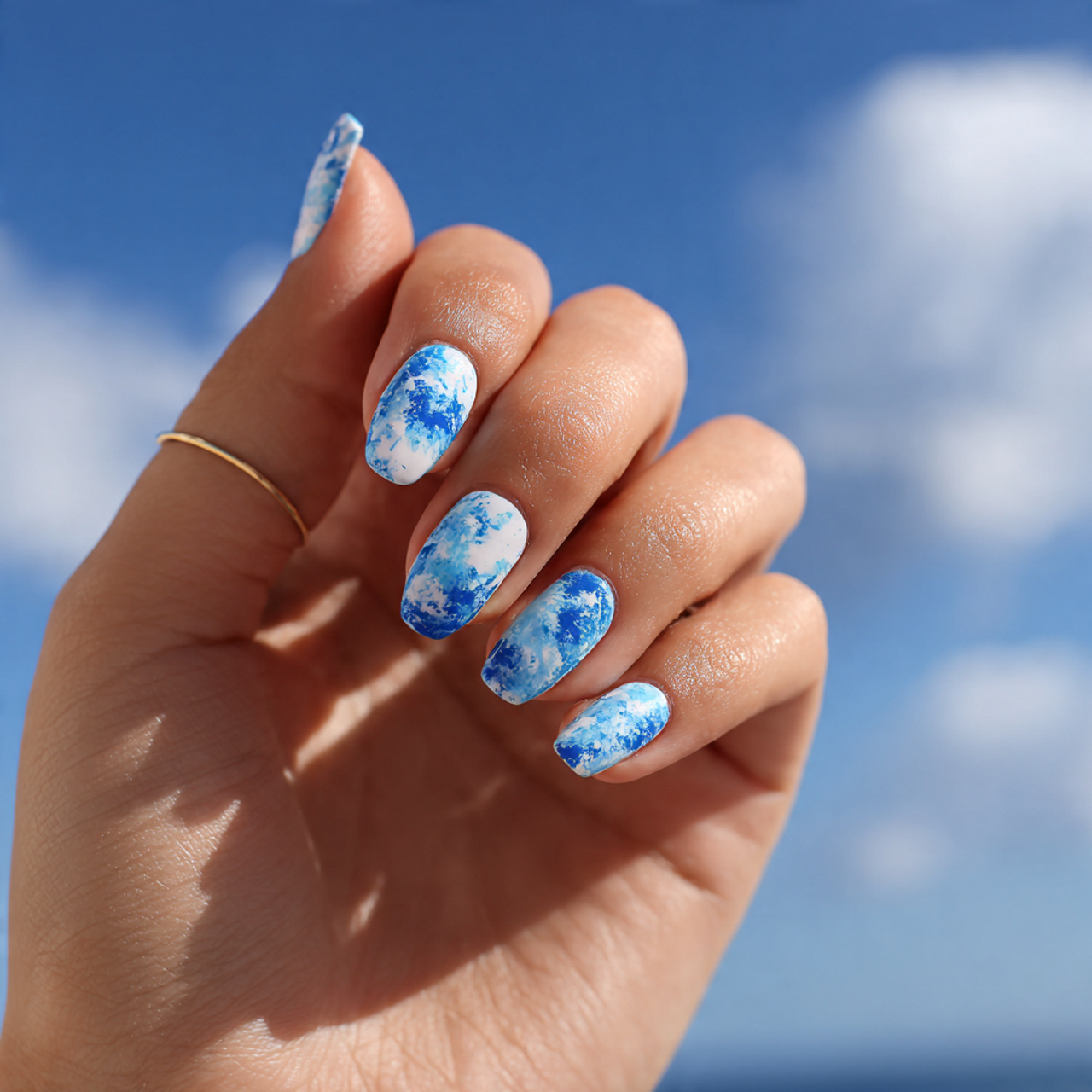 Elegant Blue and White Nails for a Fresh Look 4 Cloud Doodles