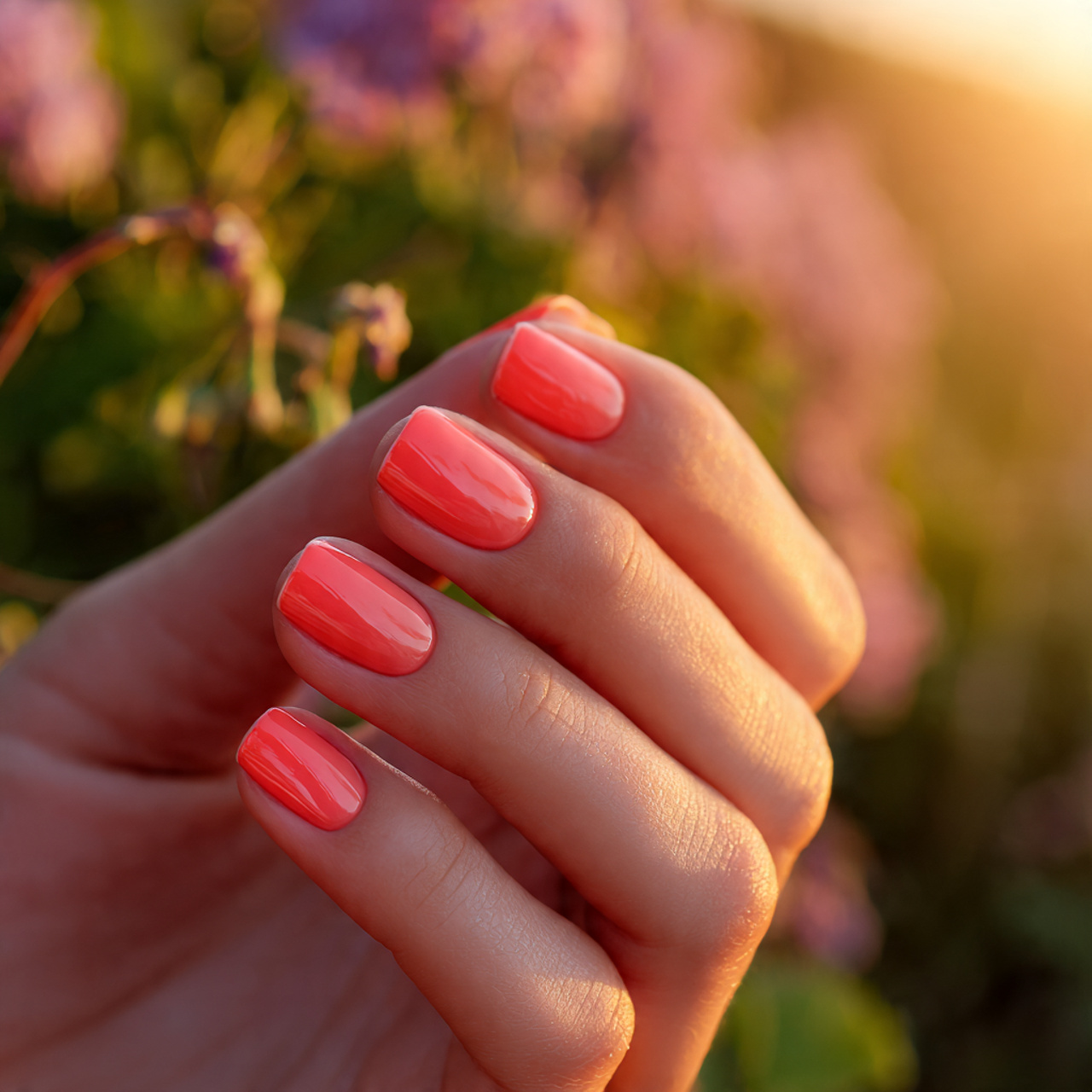 Fresh Spring Gel Nails Ideas for a Glossy Look 8 Coral Sunset Glow
