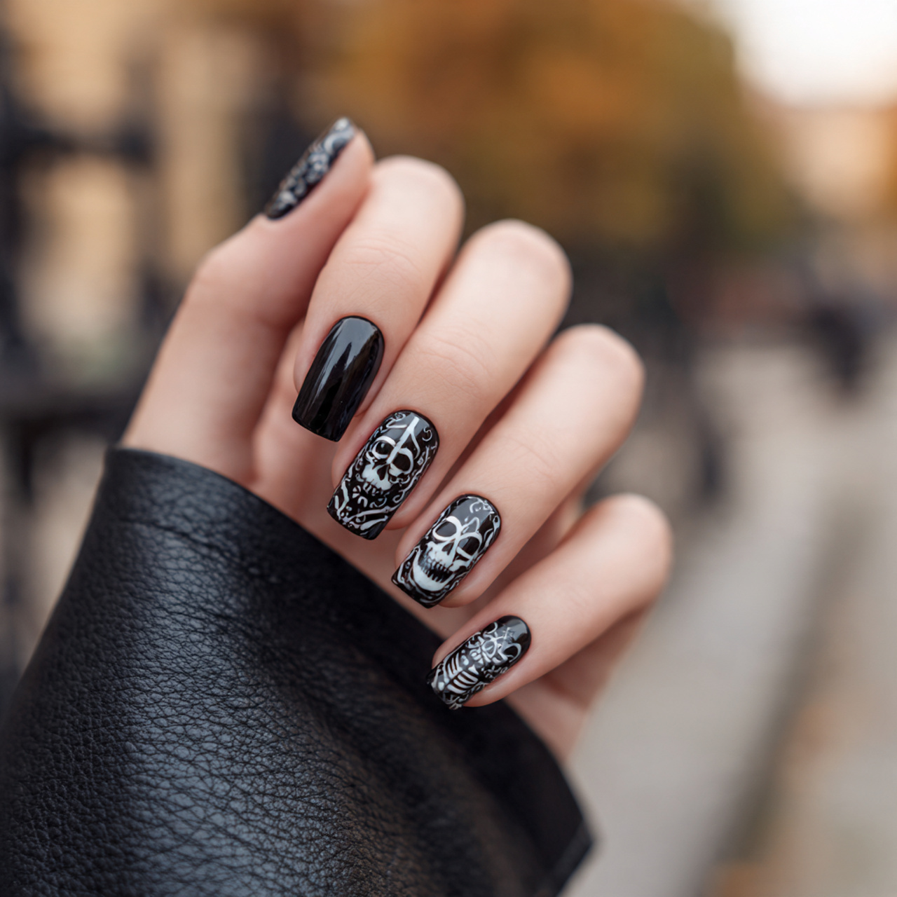 Cute and Spooky Halloween Nails to Try 11 Creamy Skeleton Accent