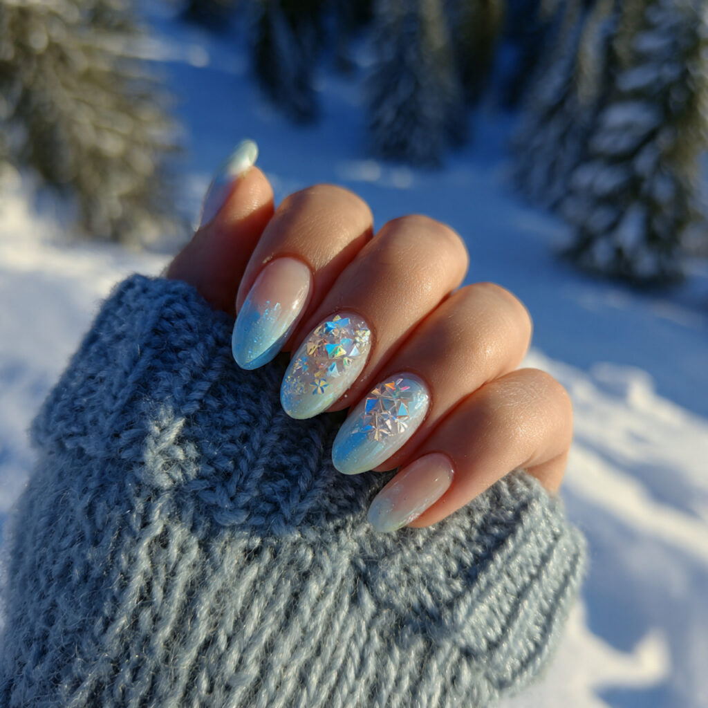 Stylish White Acrylic Nails for a Luxe Look 10 Crystal Snow Accent