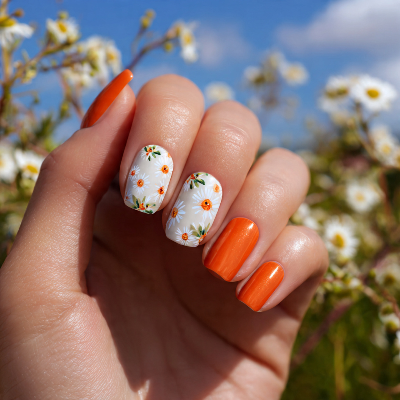 Chic Spring Nails Short for the New Season 3 Daisy Daydream