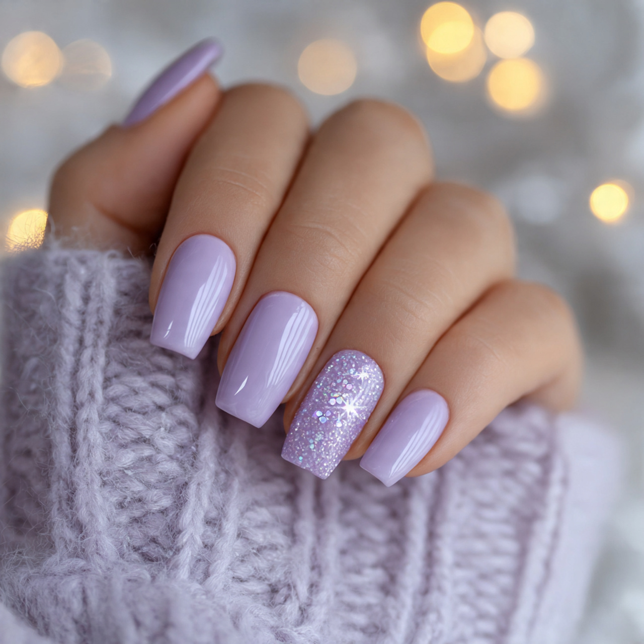 Trendy Cute Winter Nails for the Cold Season 2 Frosted Lavender Dream