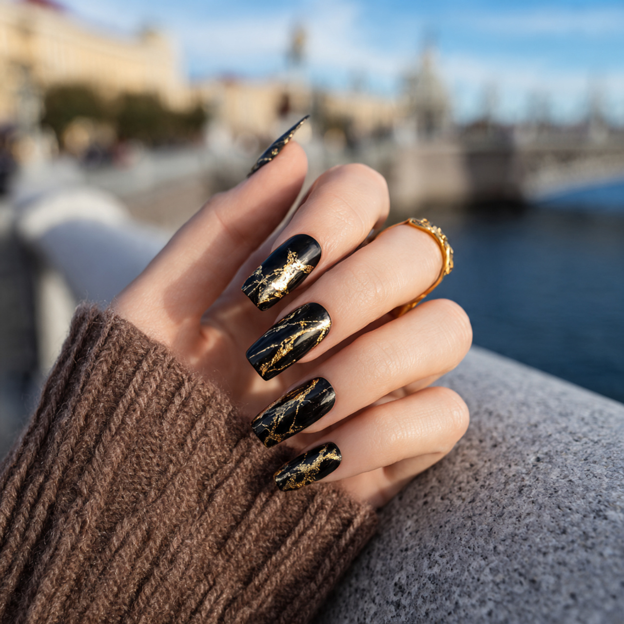 Gold Marble on Glossy Black