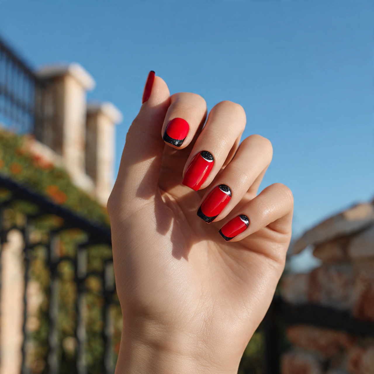 Stunning Black and Red Nails for Any Season 7 Half Moon Romance