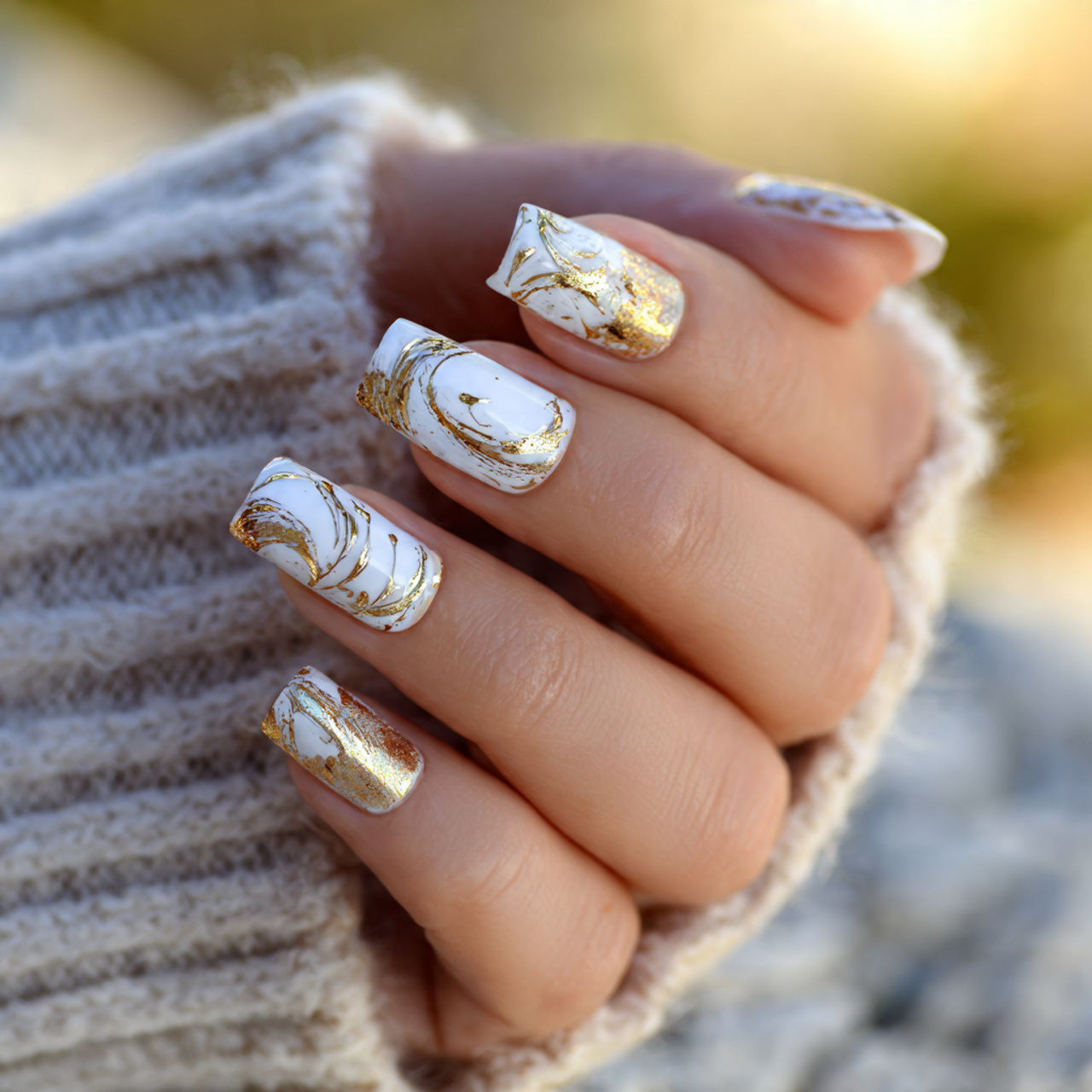 Ivory White with Gold Swirl Art