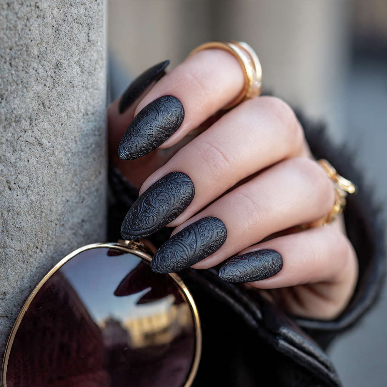 Chic Black Almond Nails for a Modern Look 8 Leather and Lace Dreams