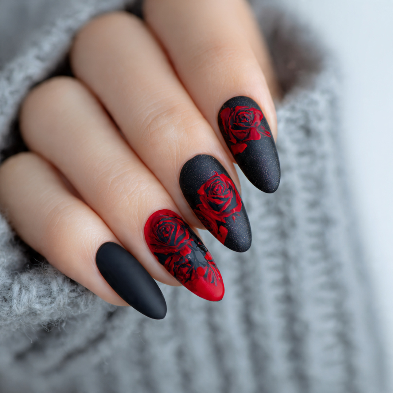 Stunning Black and Red Nails for Any Season 1 Midnight Rose Tips