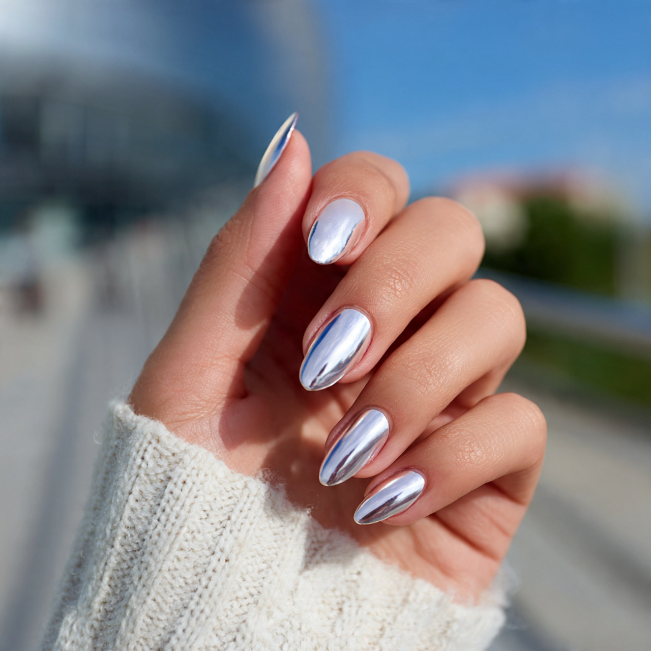Chic White Chrome Nails You’ll Love in This Season 7 Minimal Mirror French