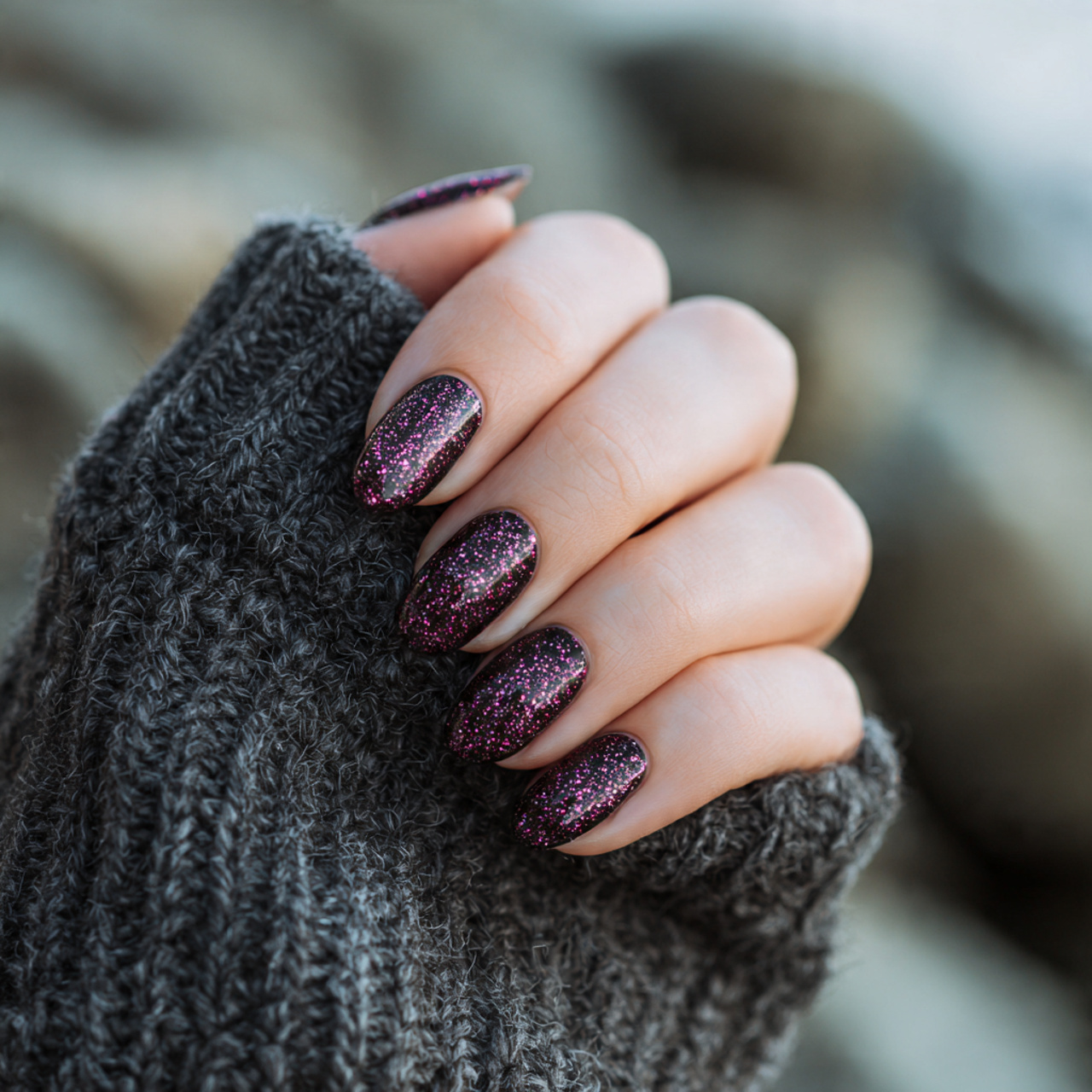 Chic Black and Pink Nails for a Bold Mani 8 Noir Rose Glitter