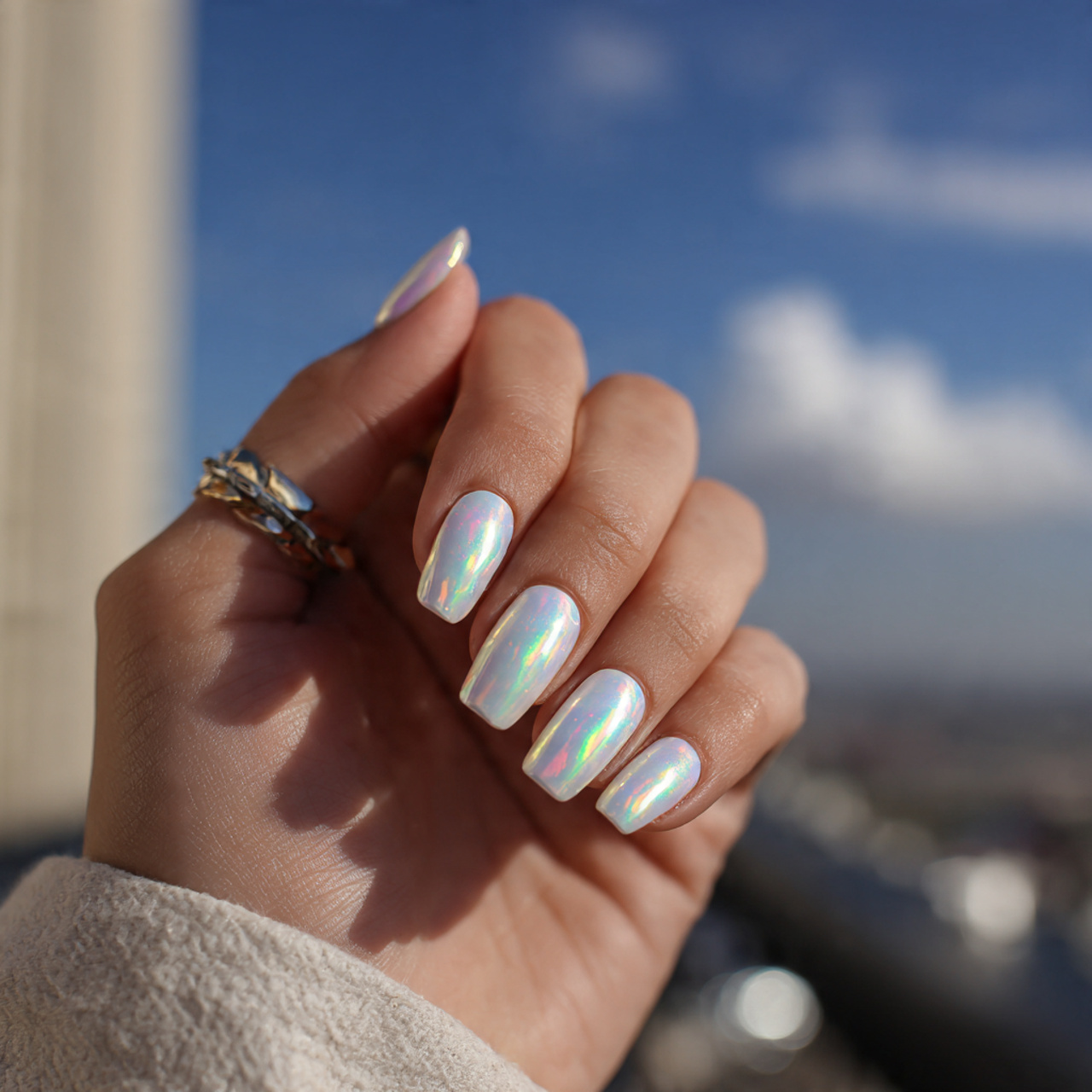 Chic White Chrome Nails You’ll Love in This Season 4 Opal Reflection Tips
