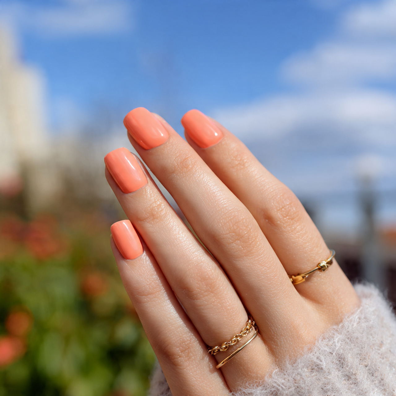 Chic Spring Nails Short for the New Season 4 Peach Sorbet Kiss